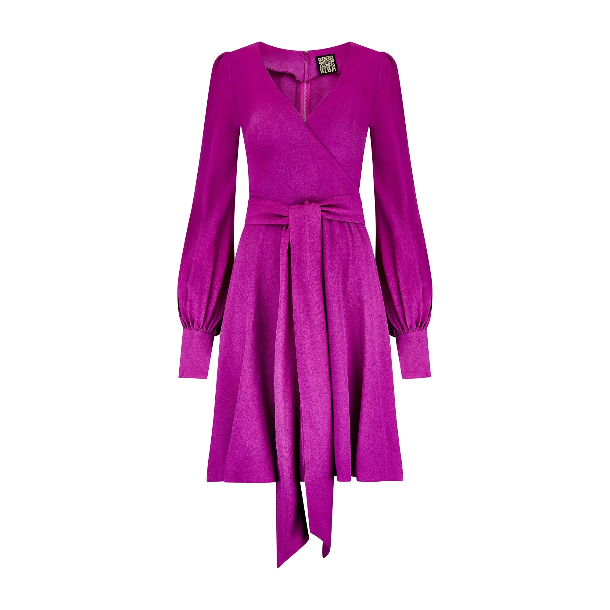 1960s Biba Crepe Fuschia Long Sleeve Dress