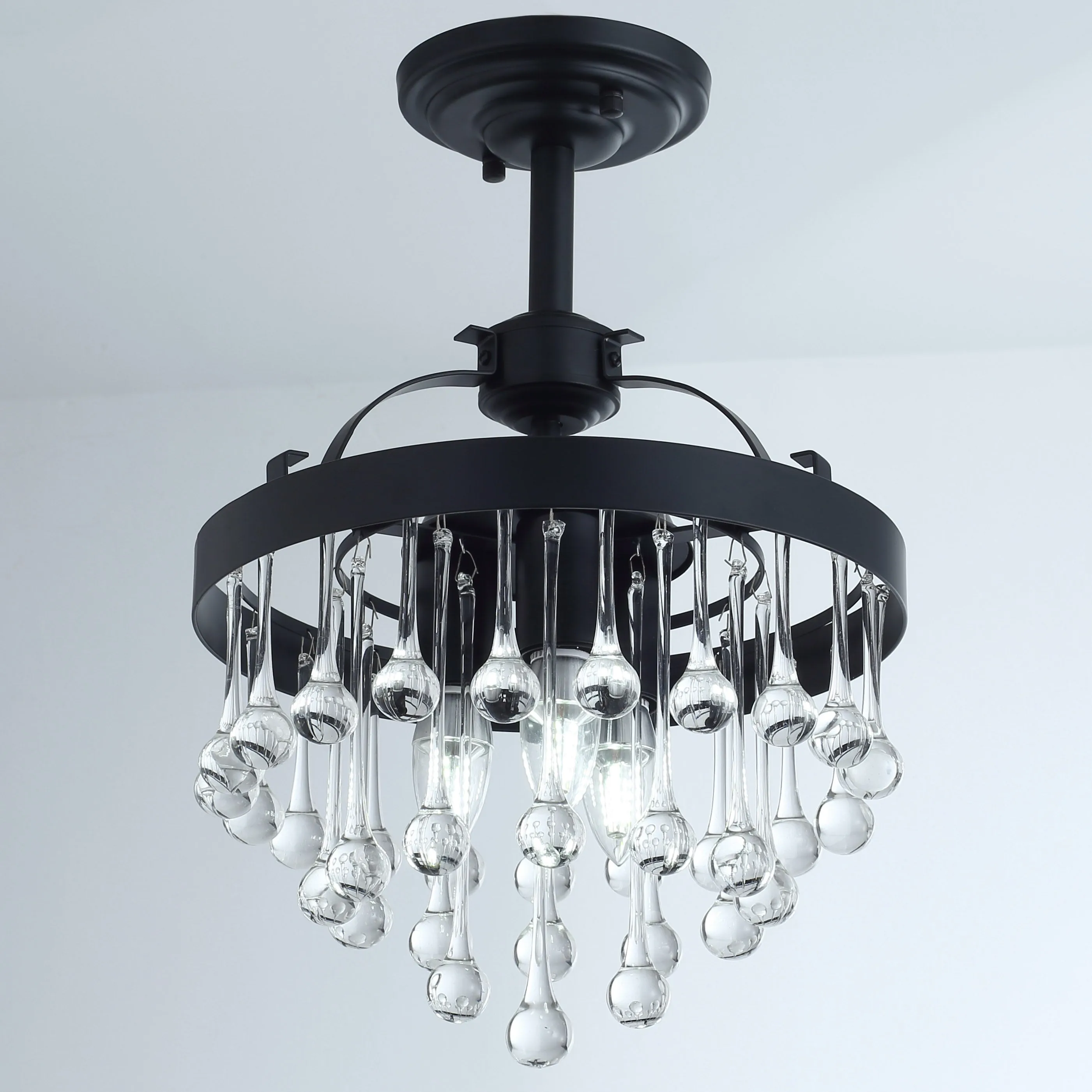 3-Lights Crystal Droplet Shape Semi-Flush Mount Lighting
