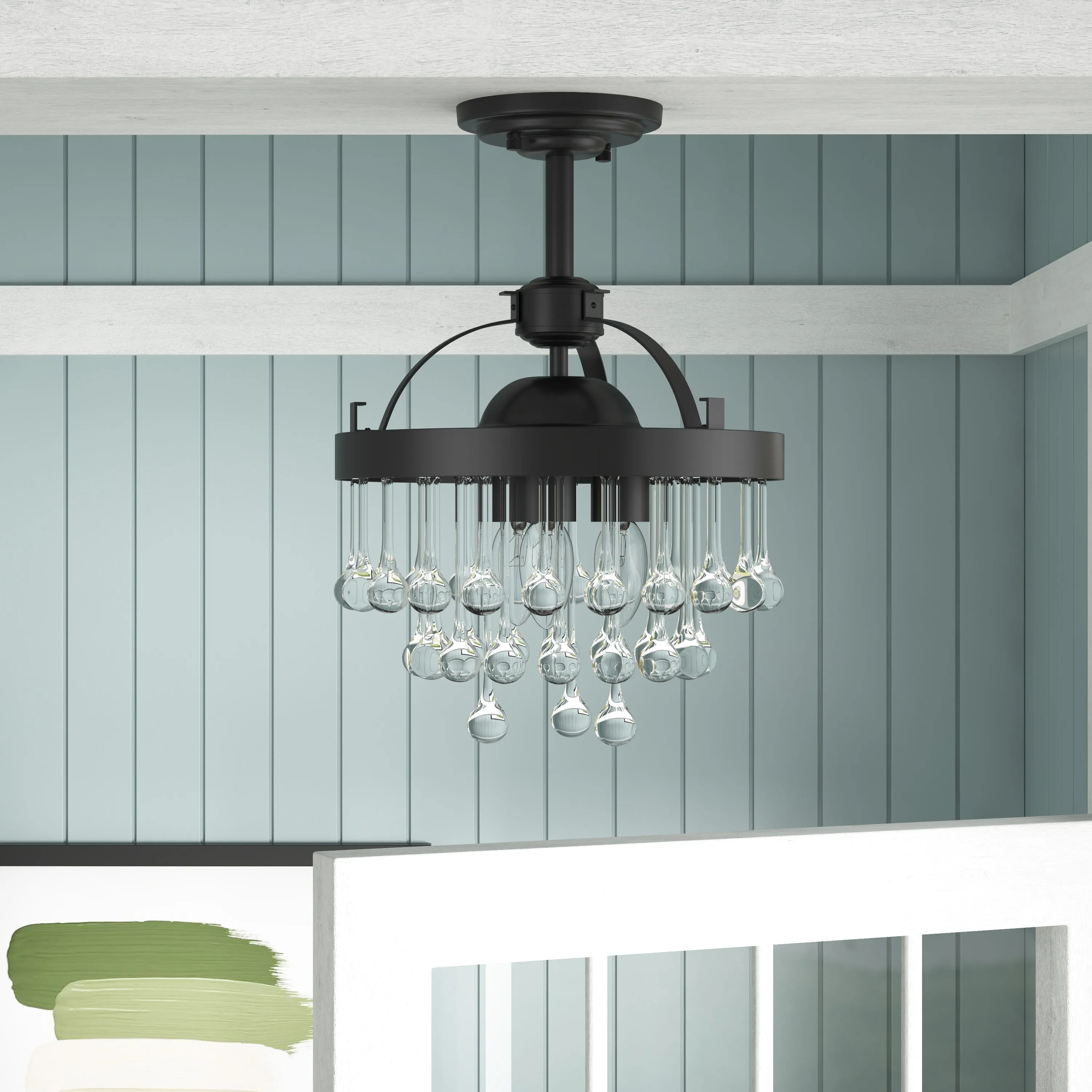 3-Lights Crystal Droplet Shape Semi-Flush Mount Lighting