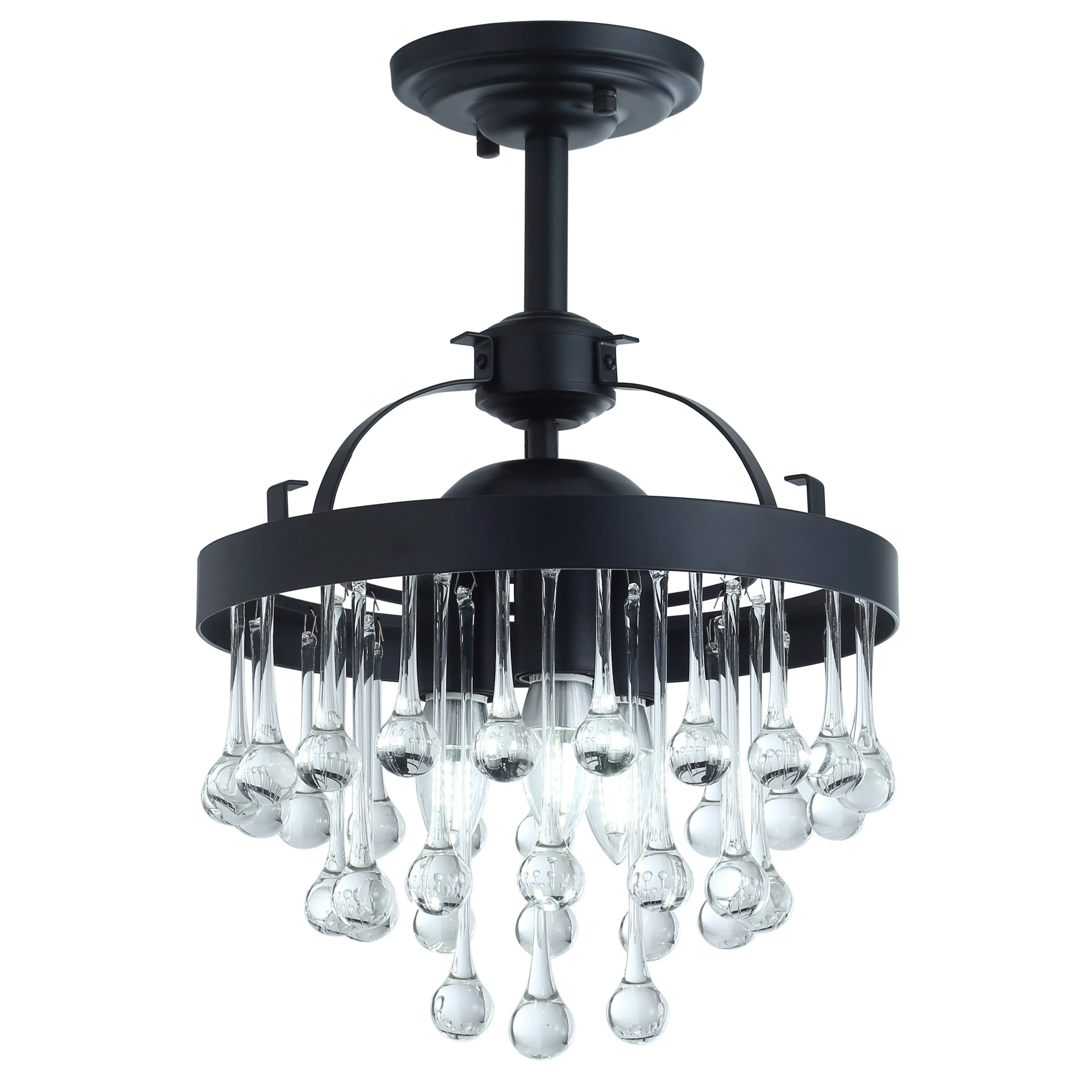 3-Lights Crystal Droplet Shape Semi-Flush Mount Lighting