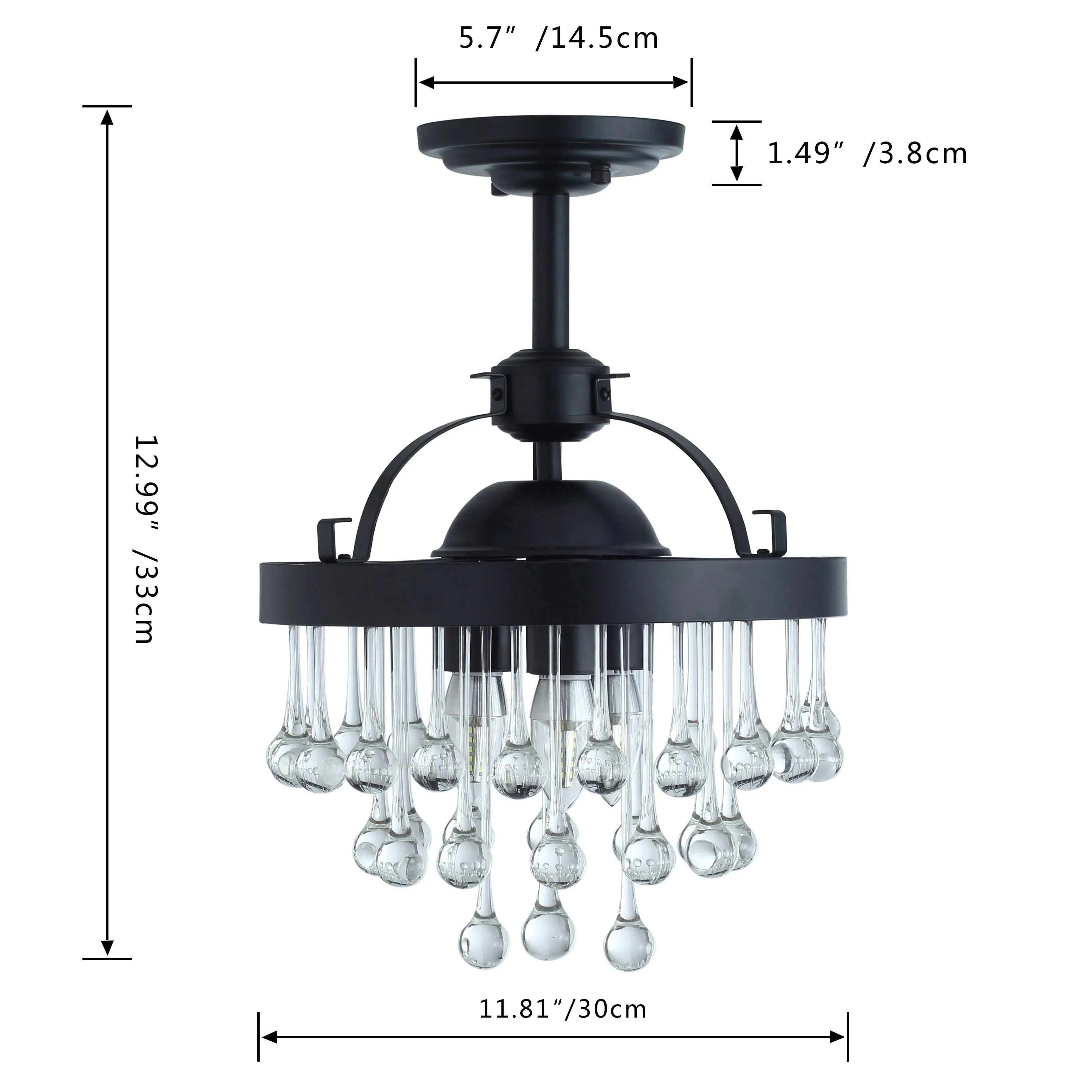 3-Lights Crystal Droplet Shape Semi-Flush Mount Lighting