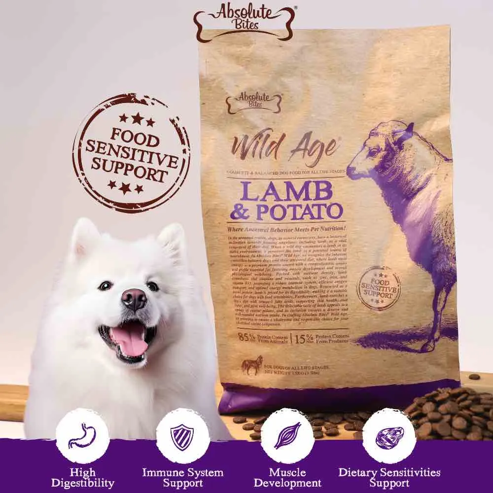 34% OFF FREE TREATS: Absolute Bites Wild Age Lamb & Potato Dry Dog Food