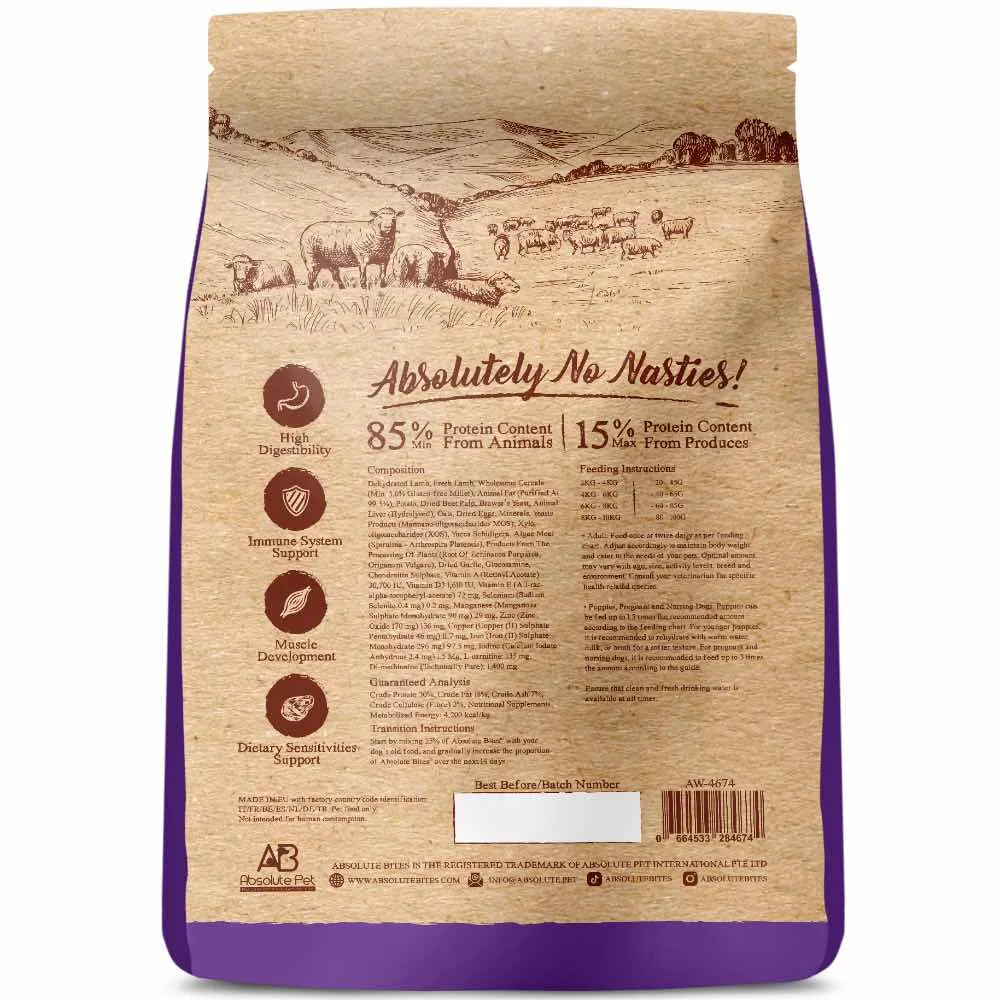 34% OFF FREE TREATS: Absolute Bites Wild Age Lamb & Potato Dry Dog Food
