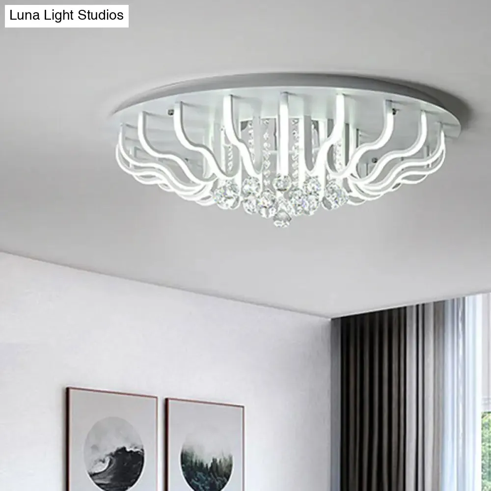 Curved Acrylic Flush Mount LED Ceiling Lamp in White: Simple, Modern Design (27"/31.5" W, Warm/White Light) for Living Room