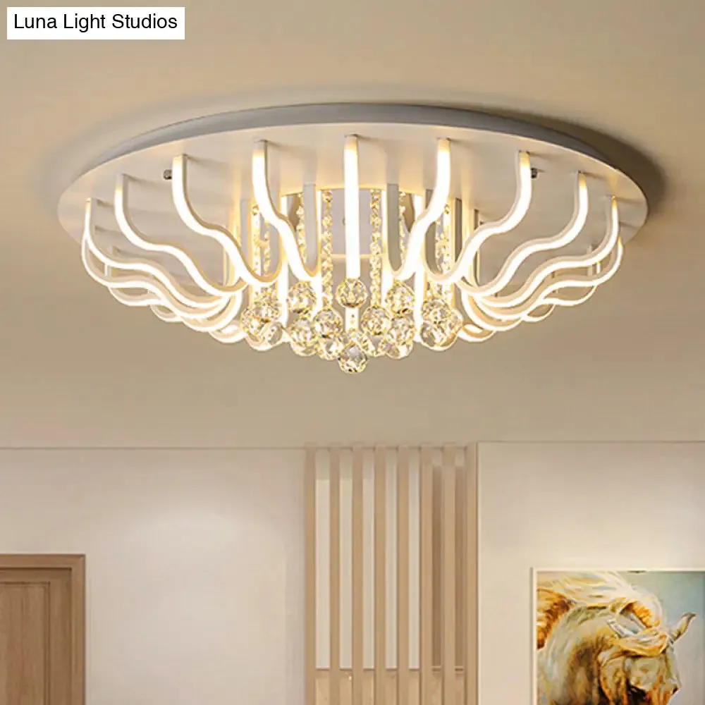 Curved Acrylic Flush Mount LED Ceiling Lamp in White: Simple, Modern Design (27"/31.5" W, Warm/White Light) for Living Room