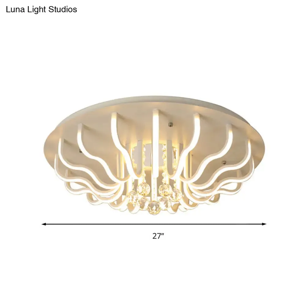Curved Acrylic Flush Mount LED Ceiling Lamp in White: Simple, Modern Design (27"/31.5" W, Warm/White Light) for Living Room
