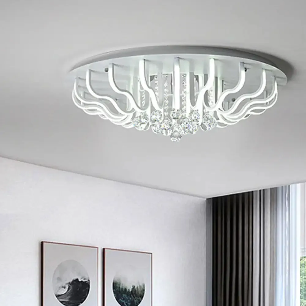 Curved Acrylic Flush Mount LED Ceiling Lamp in White: Simple, Modern Design (27"/31.5" W, Warm/White Light) for Living Room