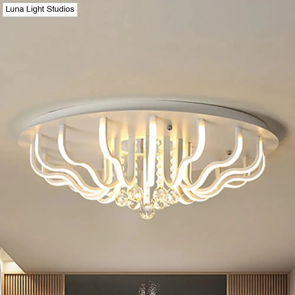 Curved Acrylic Flush Mount LED Ceiling Lamp in White: Simple, Modern Design (27"/31.5" W, Warm/White Light) for Living Room