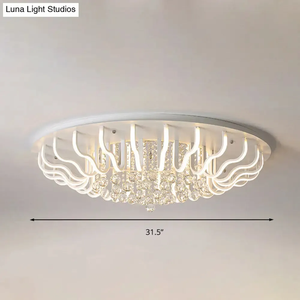 Curved Acrylic Flush Mount LED Ceiling Lamp in White: Simple, Modern Design (27"/31.5" W, Warm/White Light) for Living Room