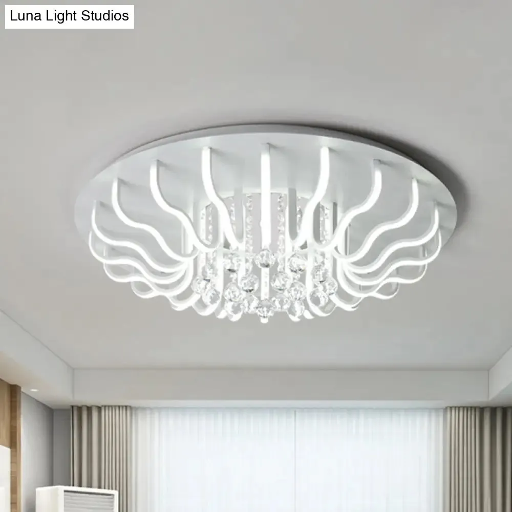 Curved Acrylic Flush Mount LED Ceiling Lamp in White: Simple, Modern Design (27"/31.5" W, Warm/White Light) for Living Room