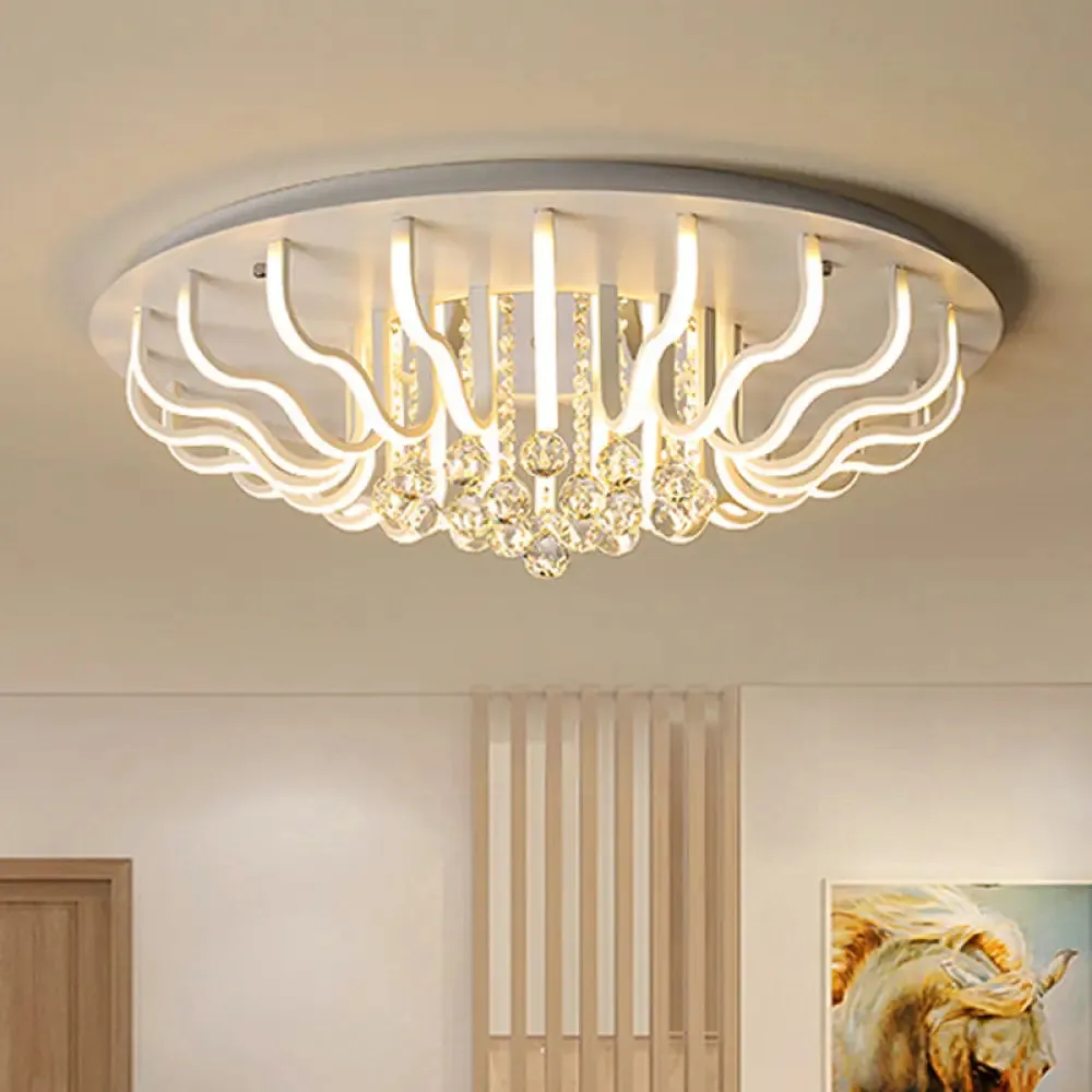 Curved Acrylic Flush Mount LED Ceiling Lamp in White: Simple, Modern Design (27"/31.5" W, Warm/White Light) for Living Room