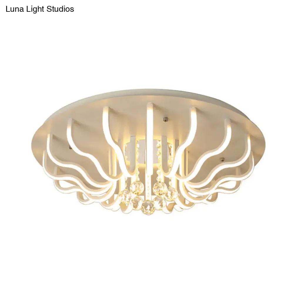 Curved Acrylic Flush Mount LED Ceiling Lamp in White: Simple, Modern Design (27"/31.5" W, Warm/White Light) for Living Room