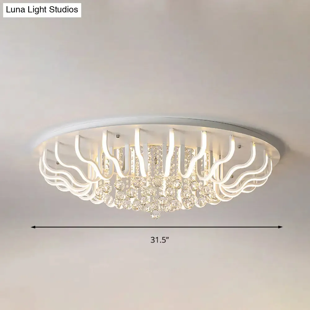 Curved Acrylic Flush Mount LED Ceiling Lamp in White: Simple, Modern Design (27"/31.5" W, Warm/White Light) for Living Room