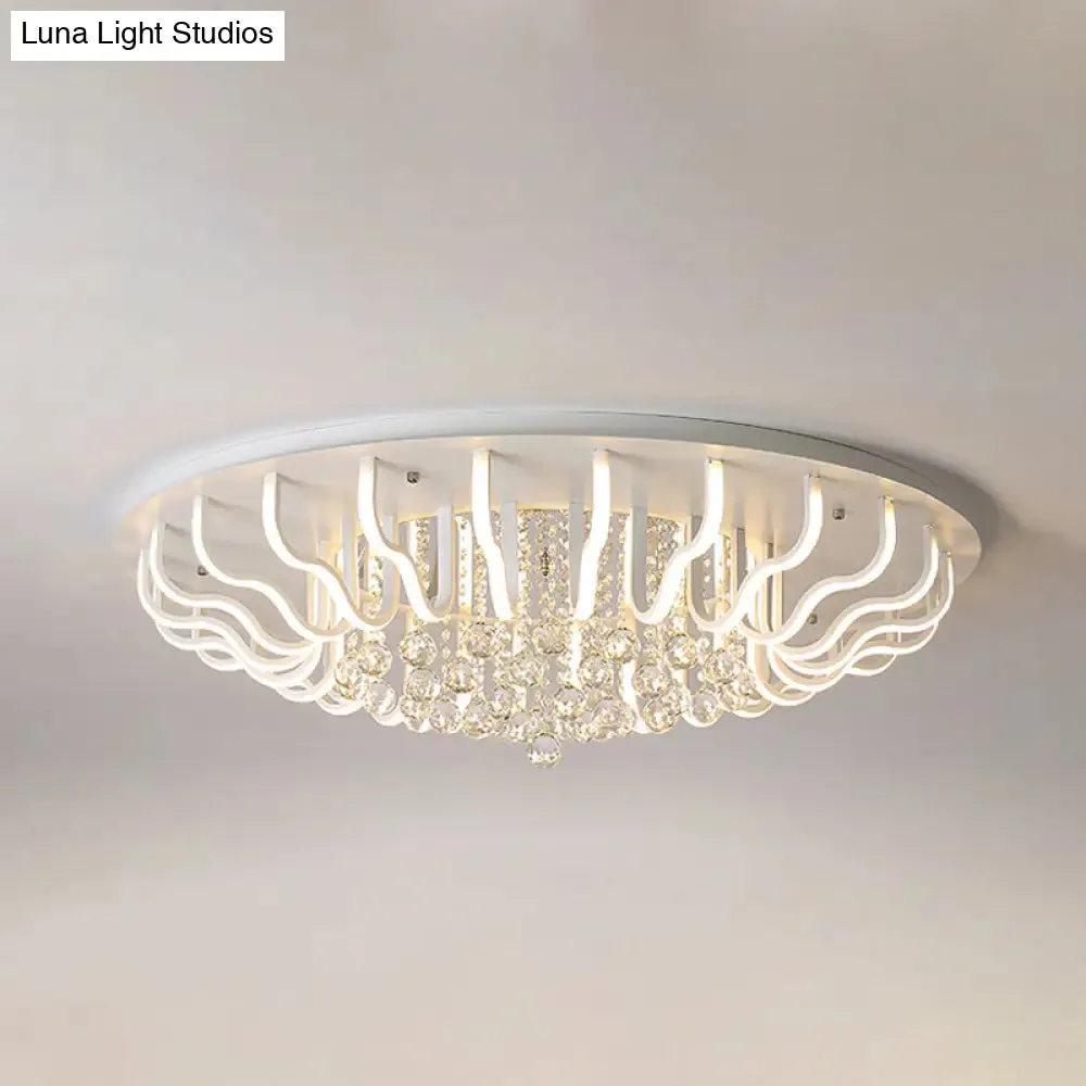 Curved Acrylic Flush Mount LED Ceiling Lamp in White: Simple, Modern Design (27"/31.5" W, Warm/White Light) for Living Room