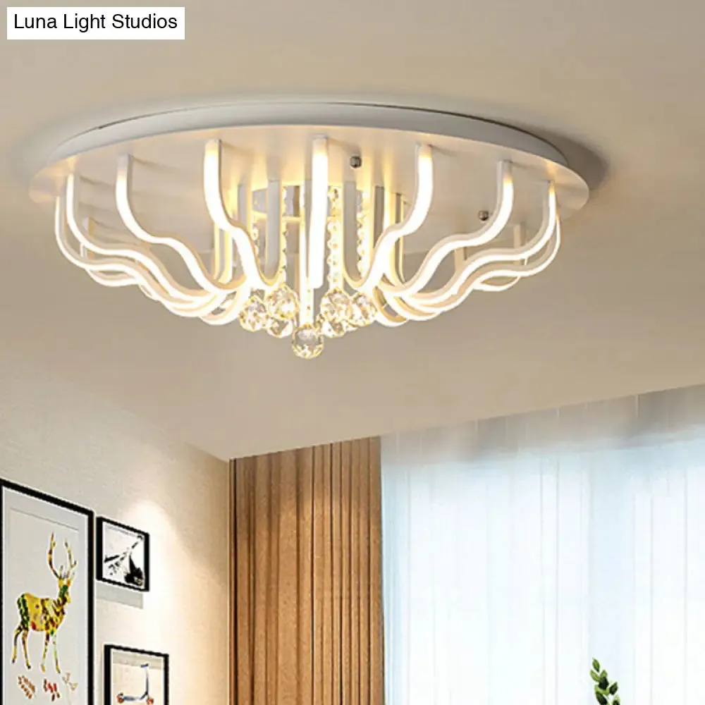 Curved Acrylic Flush Mount LED Ceiling Lamp in White: Simple, Modern Design (27"/31.5" W, Warm/White Light) for Living Room