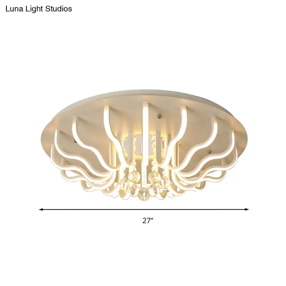 Curved Acrylic Flush Mount LED Ceiling Lamp in White: Simple, Modern Design (27"/31.5" W, Warm/White Light) for Living Room