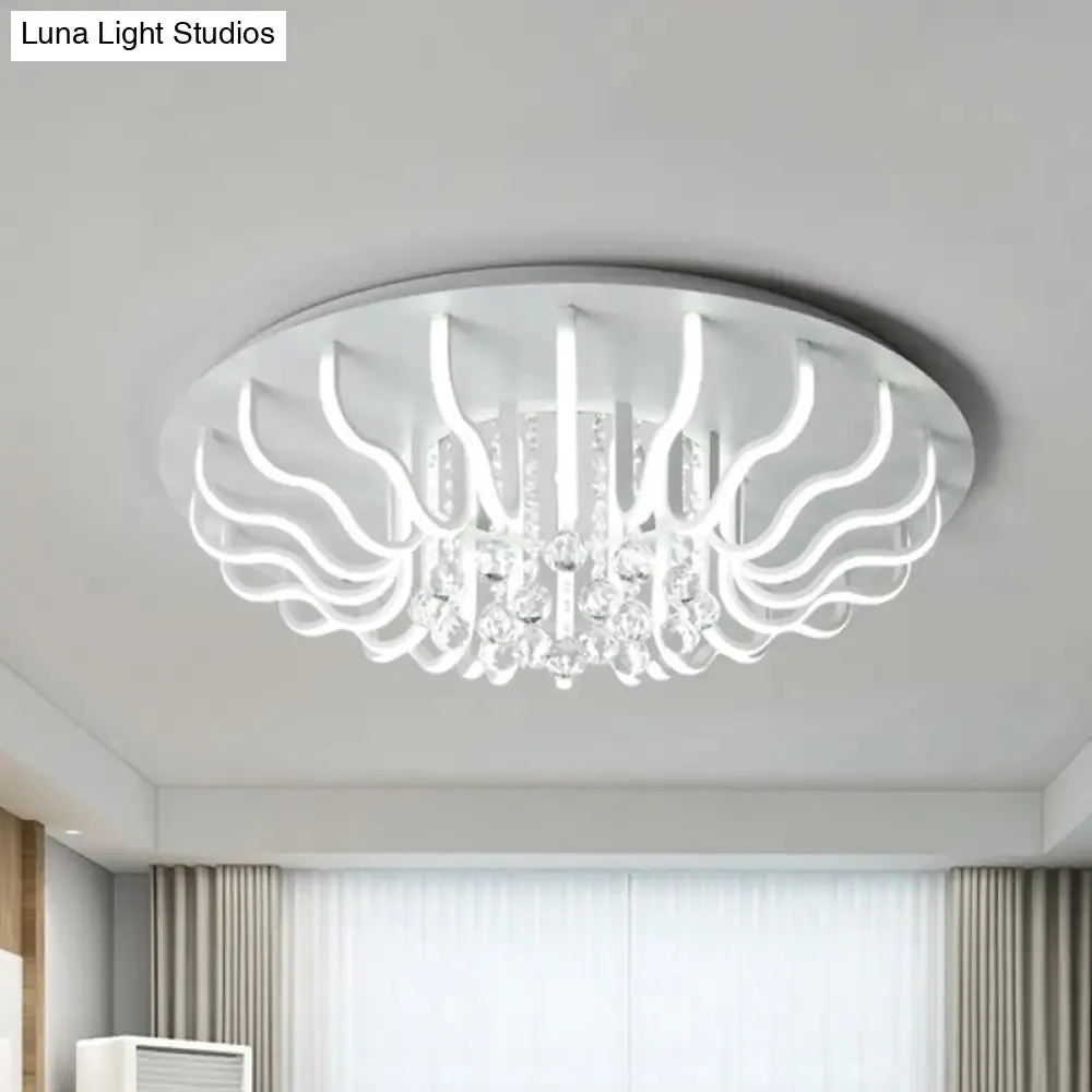 Curved Acrylic Flush Mount LED Ceiling Lamp in White: Simple, Modern Design (27"/31.5" W, Warm/White Light) for Living Room