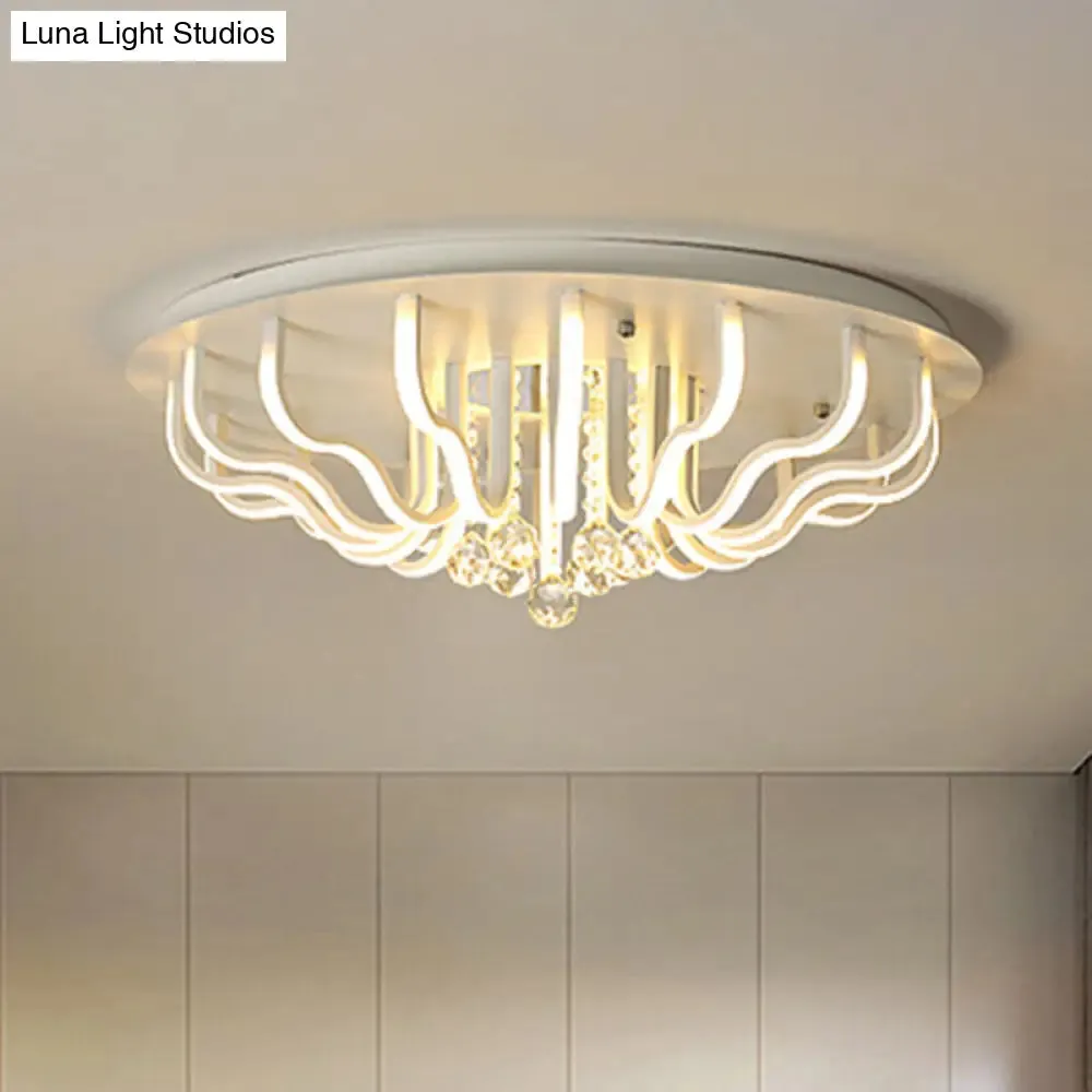 Curved Acrylic Flush Mount LED Ceiling Lamp in White: Simple, Modern Design (27"/31.5" W, Warm/White Light) for Living Room