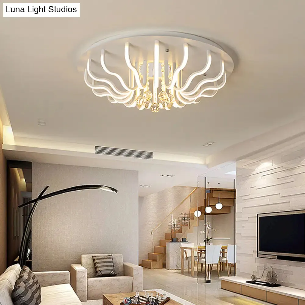 Curved Acrylic Flush Mount LED Ceiling Lamp in White: Simple, Modern Design (27"/31.5" W, Warm/White Light) for Living Room