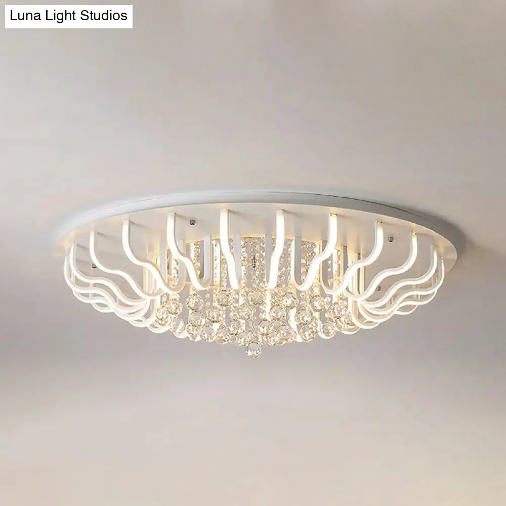 Curved Acrylic Flush Mount LED Ceiling Lamp in White: Simple, Modern Design (27"/31.5" W, Warm/White Light) for Living Room