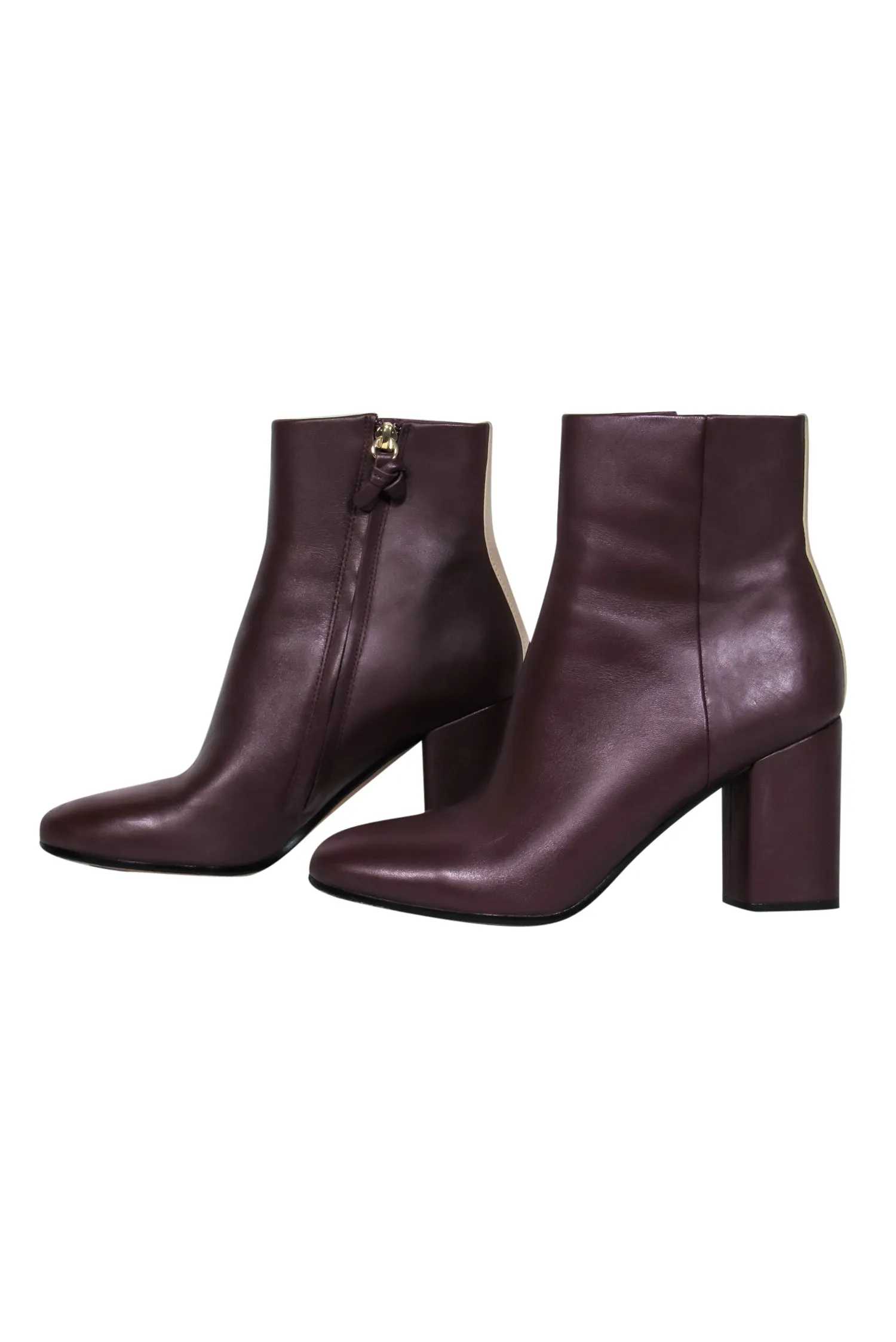 Diane von Furstenberg - Burgundy Almond Toe Block Heel Booties Sz 8.5