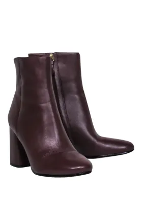 Diane von Furstenberg - Burgundy Almond Toe Block Heel Booties Sz 8.5