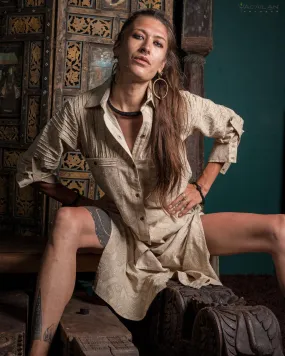 Dress Longsleeve Woman / Zaafaraï Cotton Linen MYCELIUM Cream