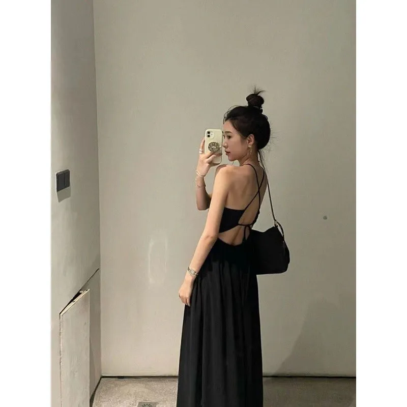 DUNNMALL  Backless Dress French Color New Summer Fake Style Chic Single Skirt Style Sweet and Spicy Style  Factory Independent Station