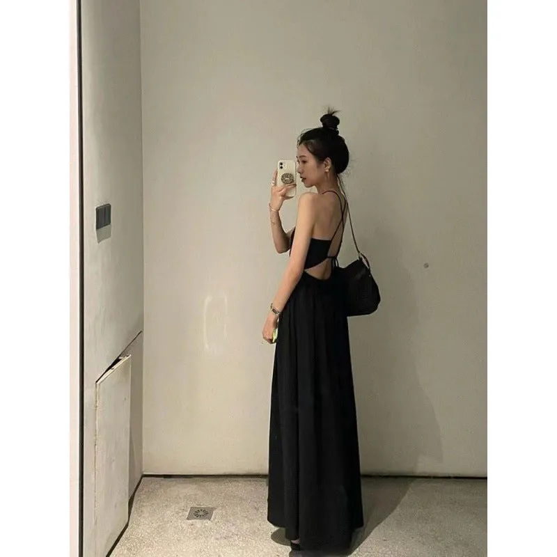 DUNNMALL  Backless Dress French Color New Summer Fake Style Chic Single Skirt Style Sweet and Spicy Style  Factory Independent Station