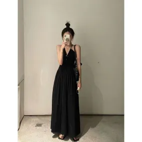 DUNNMALL  Backless Dress French Color New Summer Fake Style Chic Single Skirt Style Sweet and Spicy Style  Factory Independent Station