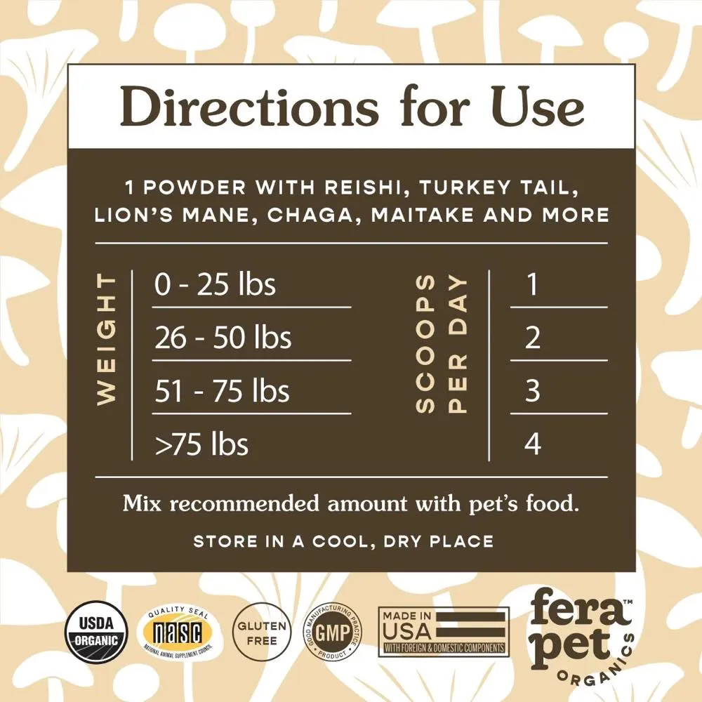 Fera Pets Organic Mushrooms Immune Support Supplement Powder For Cats & Dogs 2.12oz