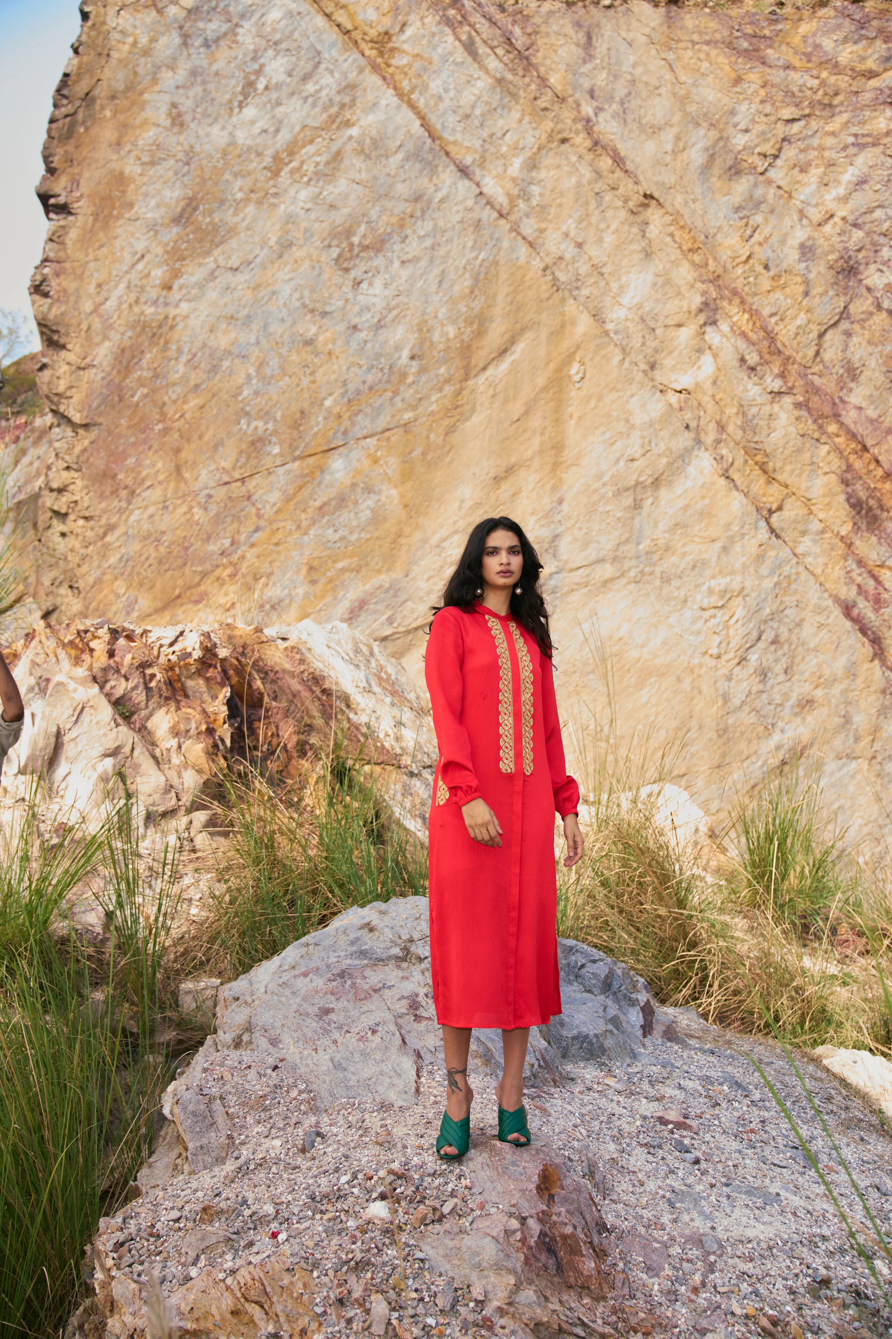 Gota Embroidered Shirt Dress