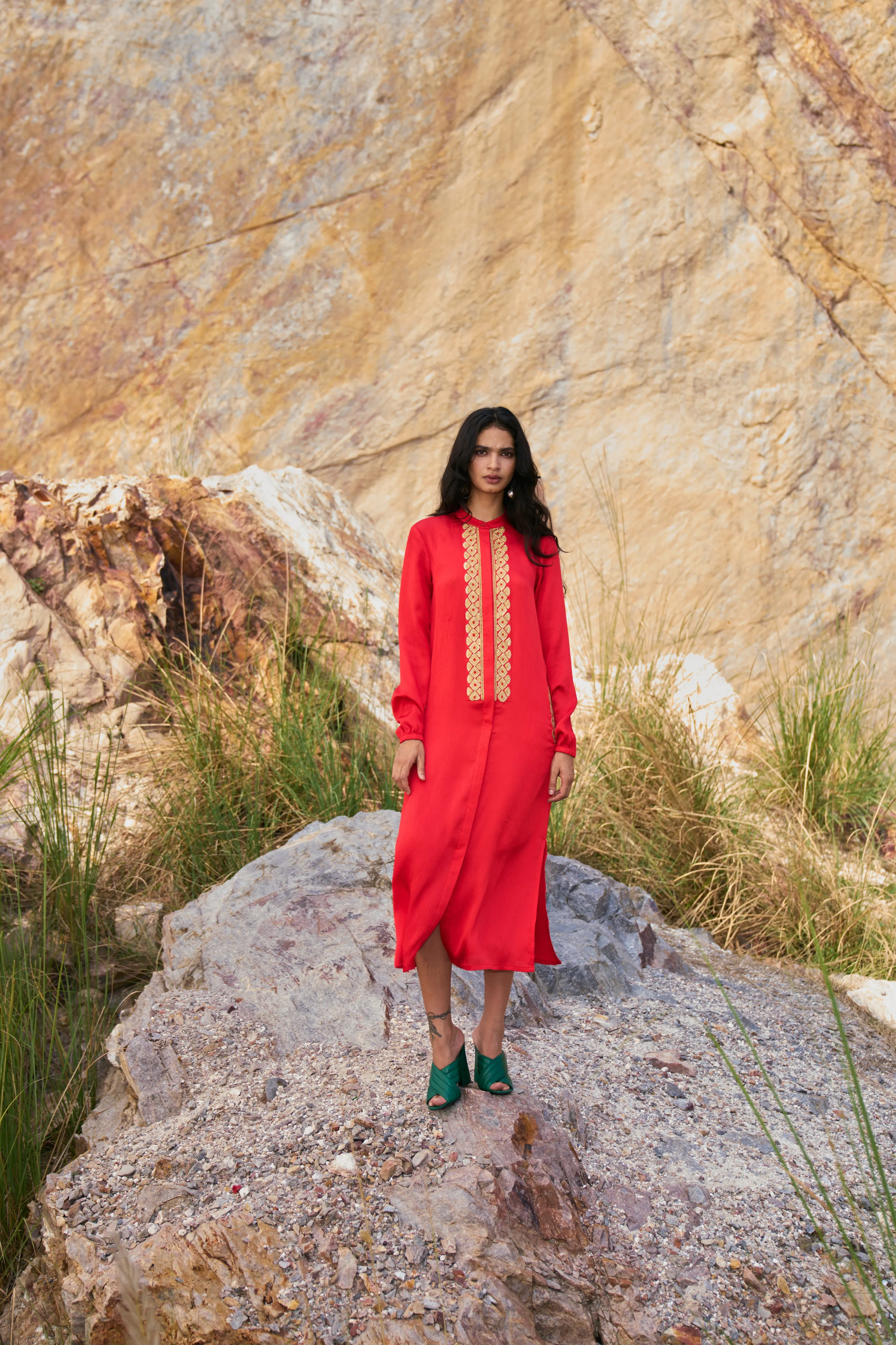 Gota Embroidered Shirt Dress