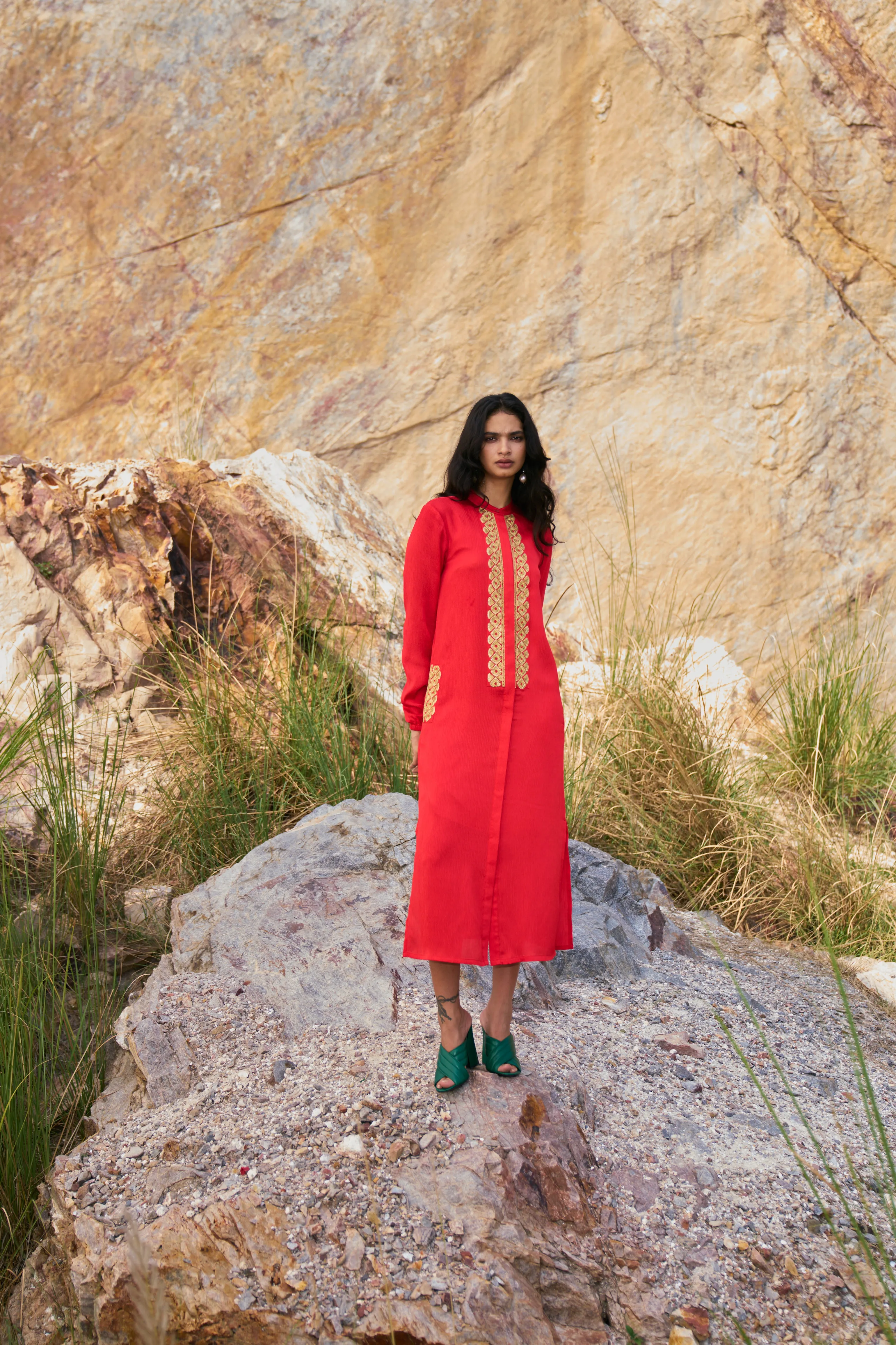 Gota Embroidered Shirt Dress