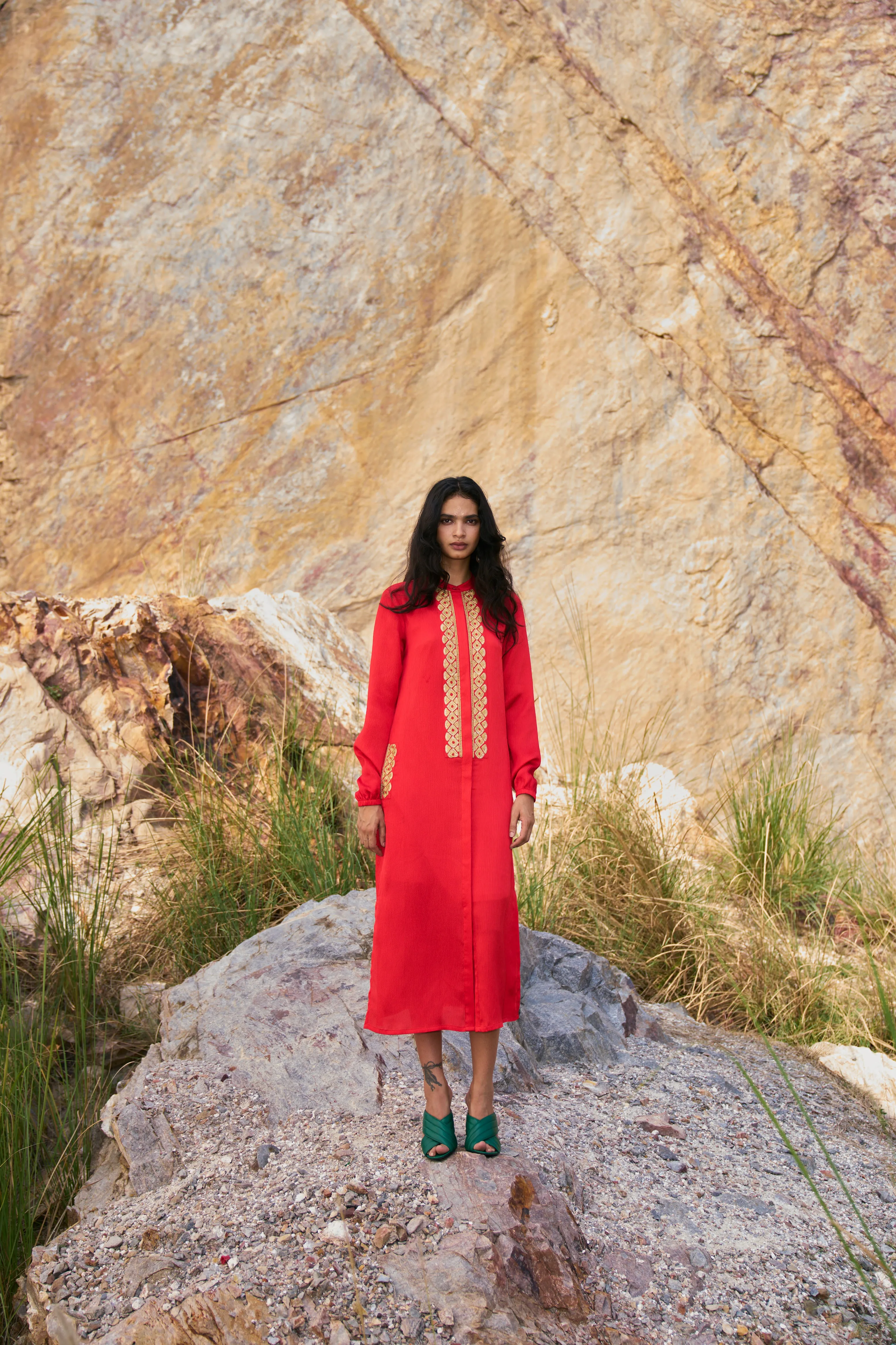 Gota Embroidered Shirt Dress