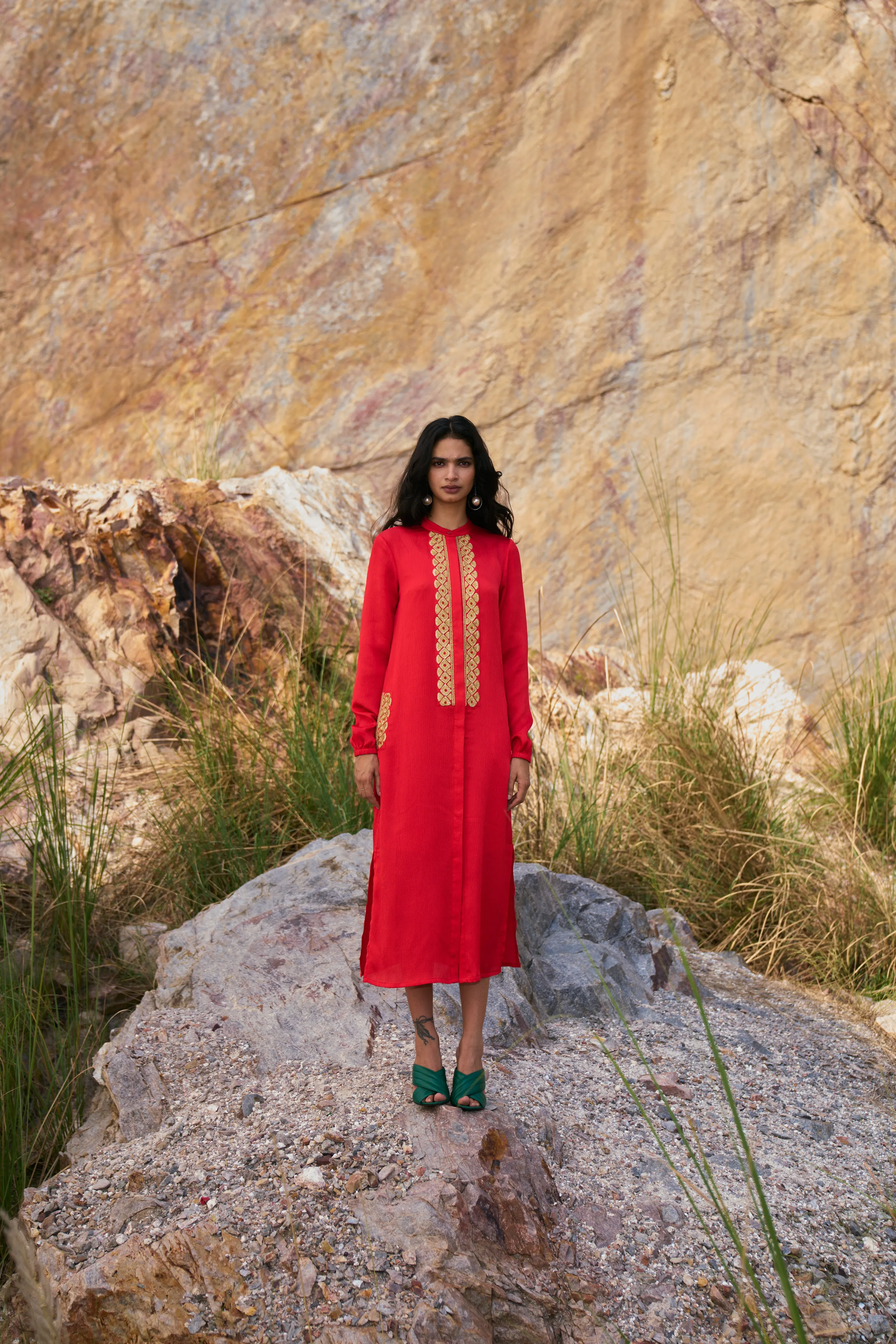 Gota Embroidered Shirt Dress