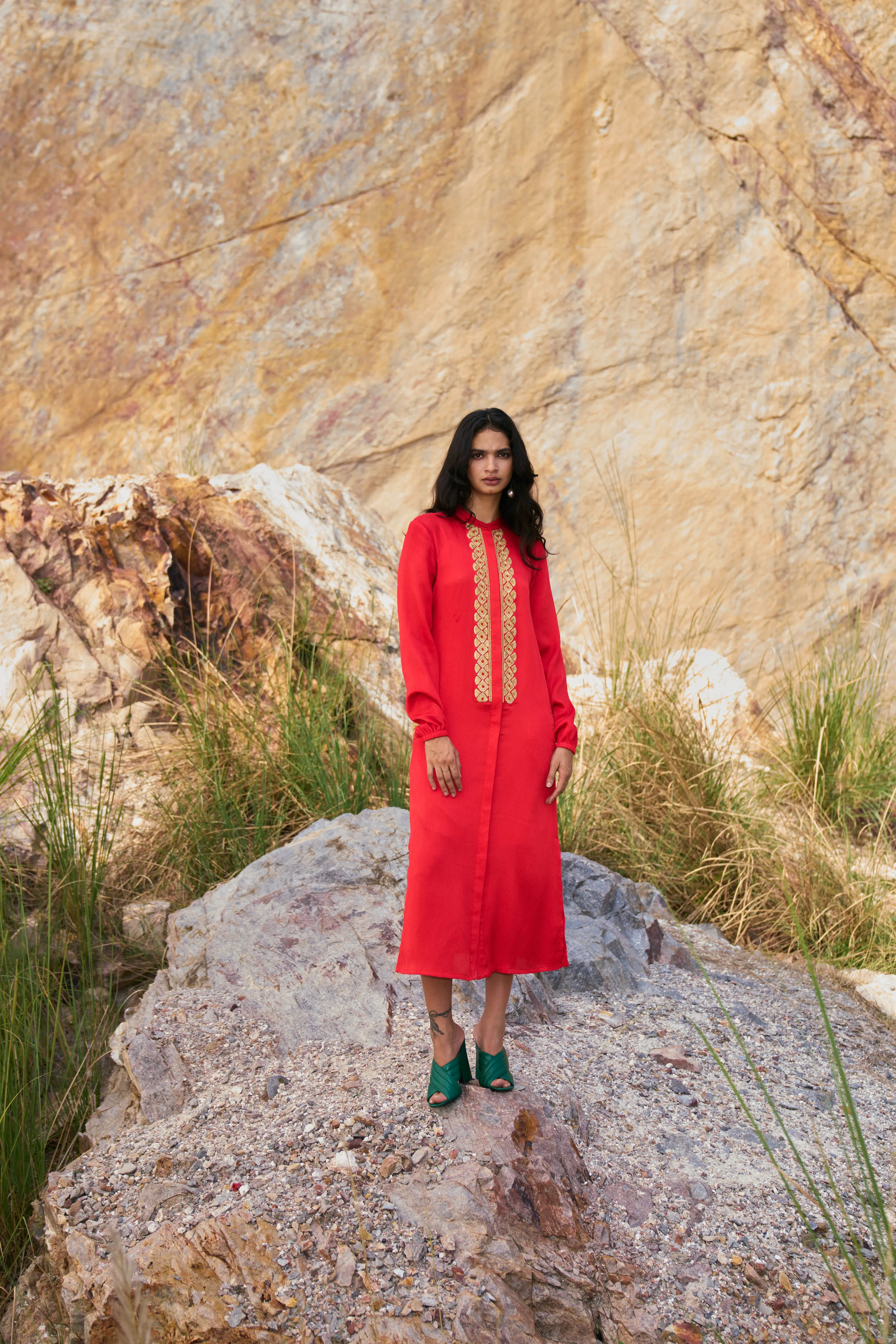 Gota Embroidered Shirt Dress