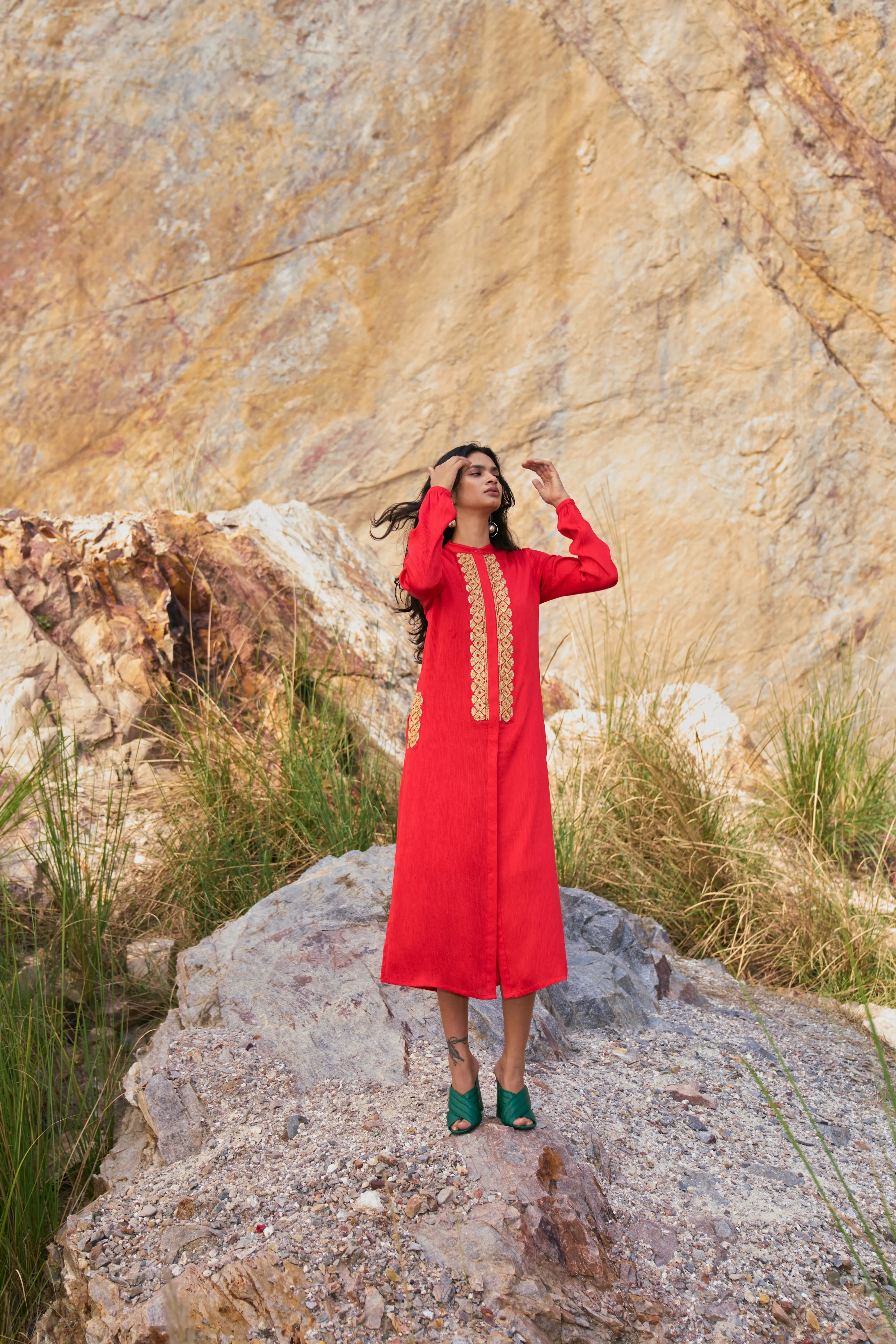 Gota Embroidered Shirt Dress