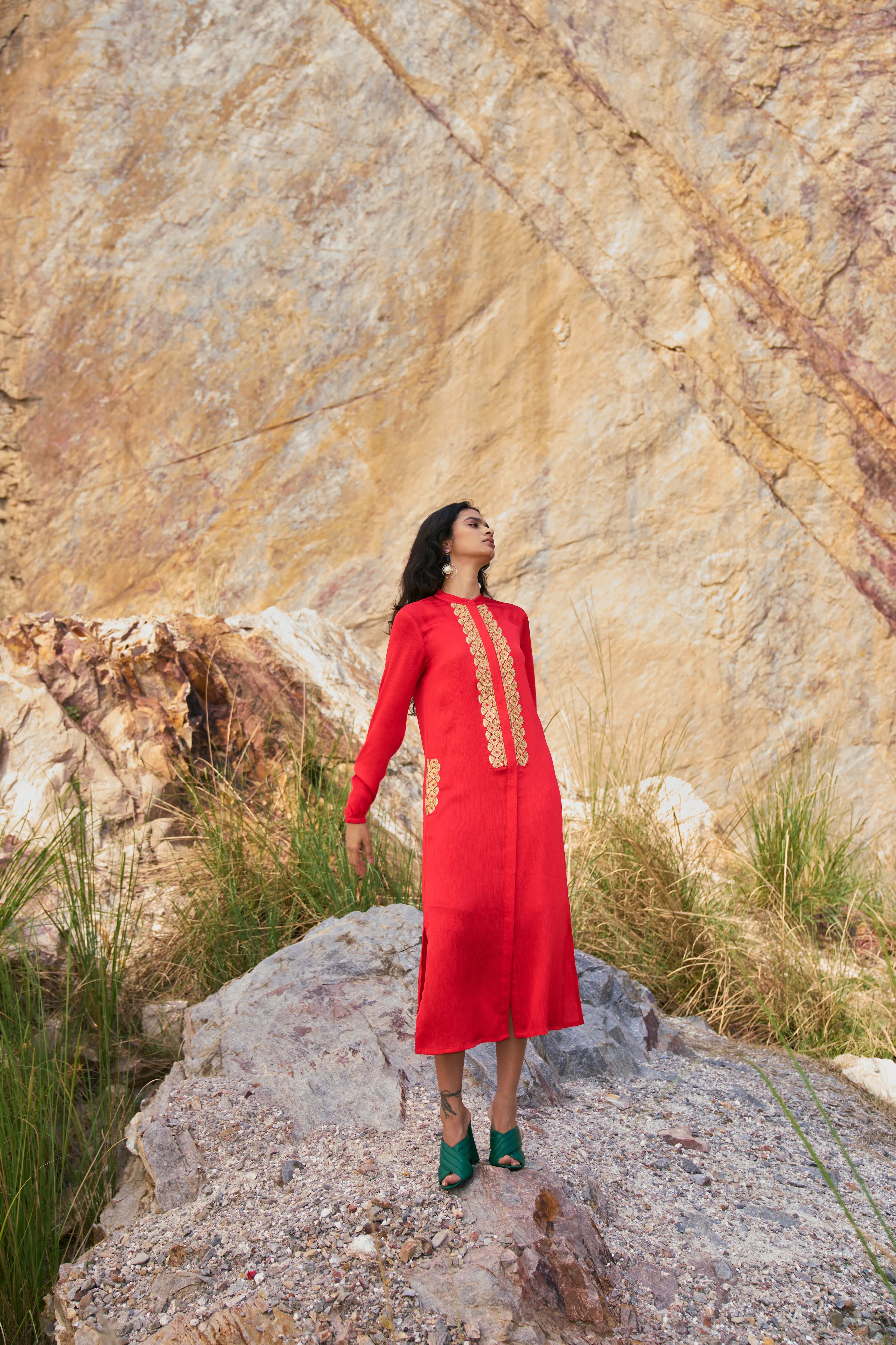 Gota Embroidered Shirt Dress