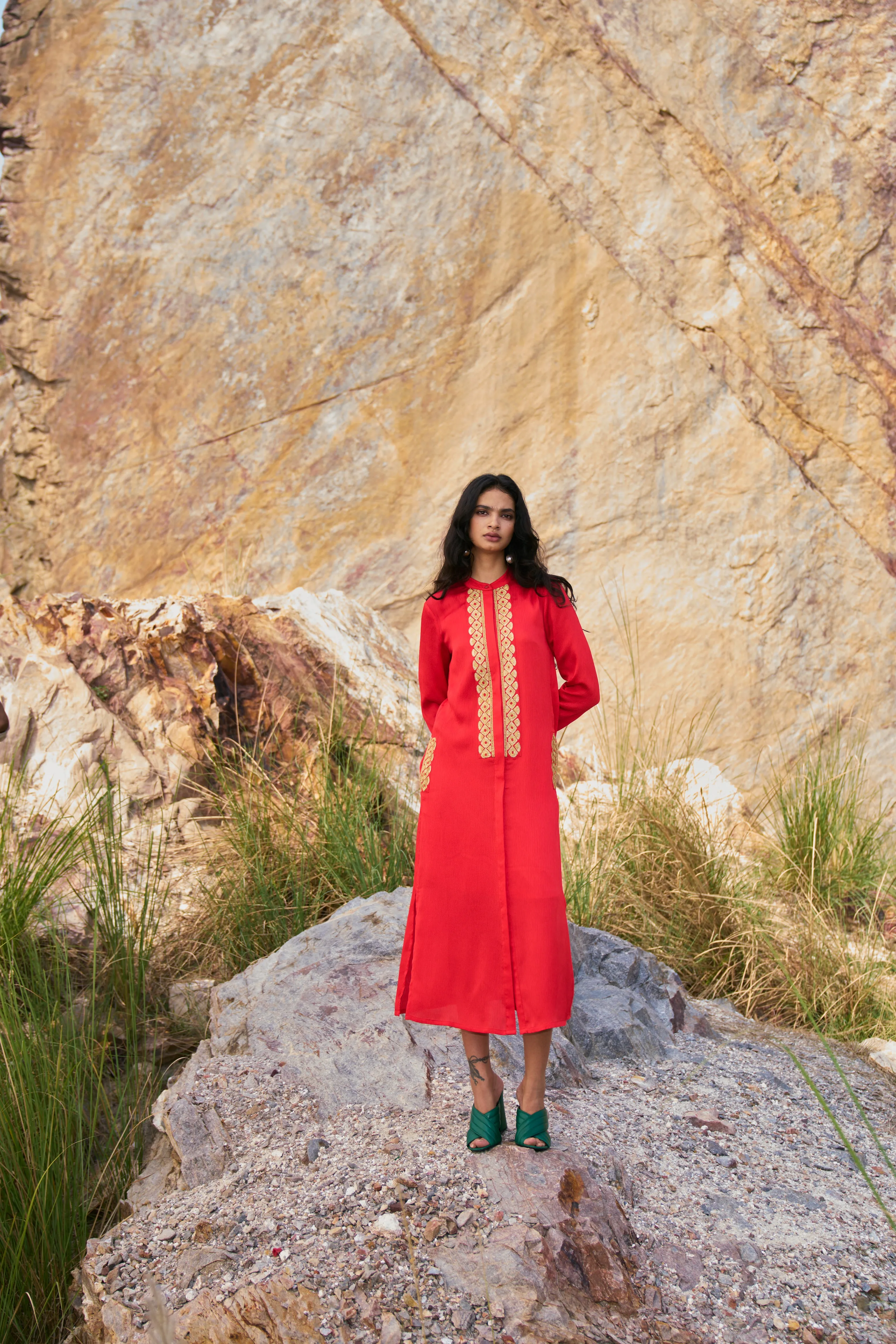 Gota Embroidered Shirt Dress