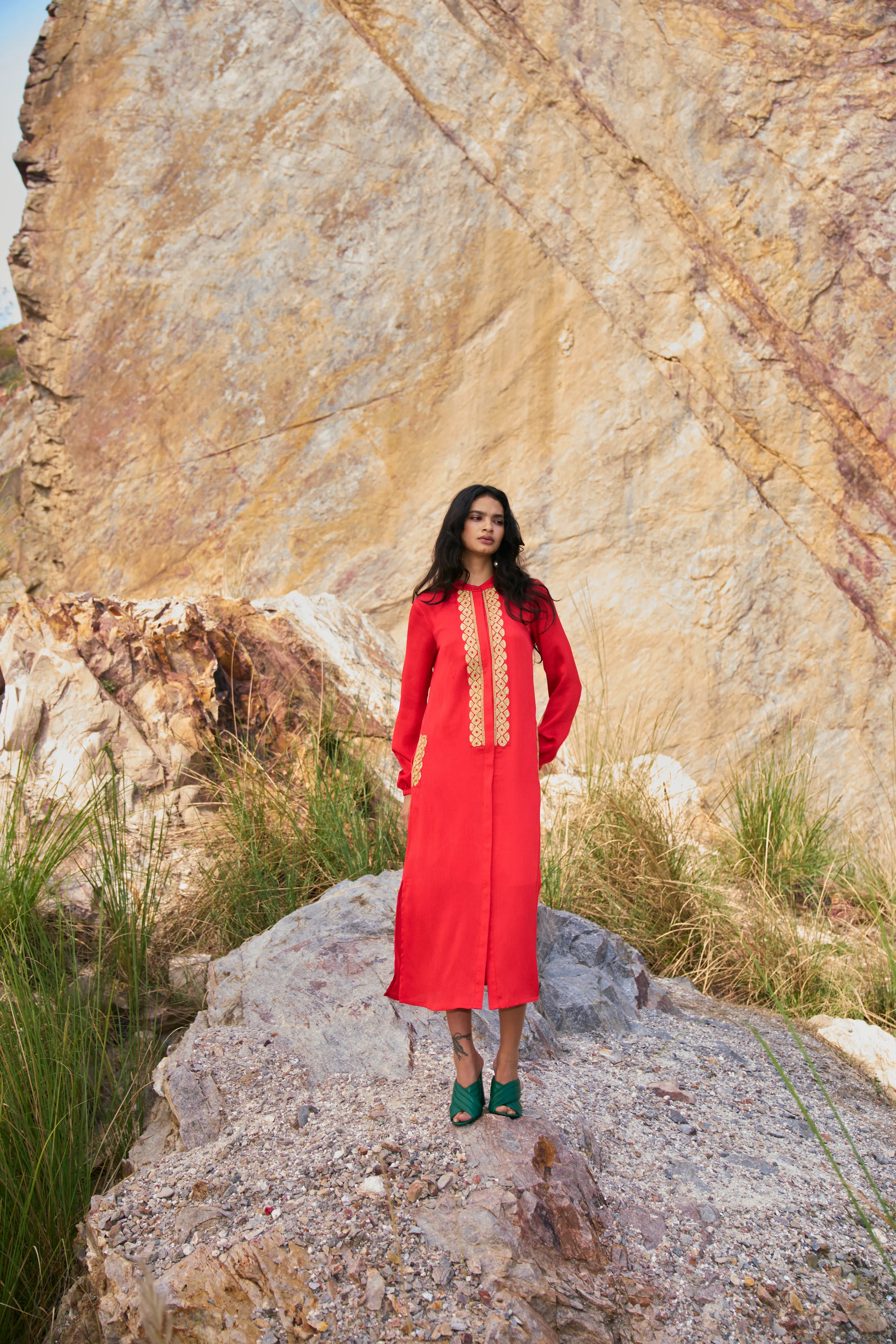 Gota Embroidered Shirt Dress