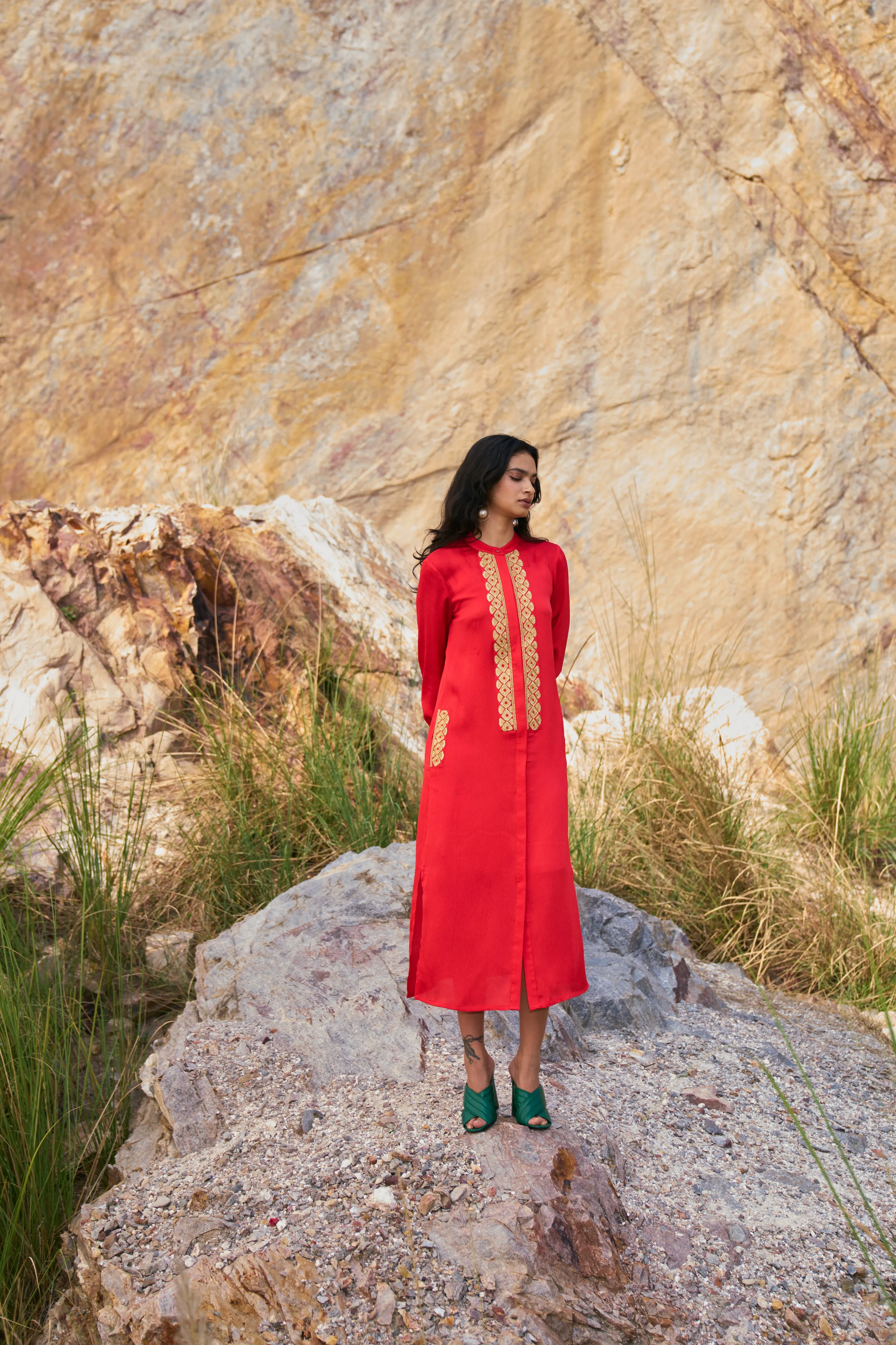 Gota Embroidered Shirt Dress