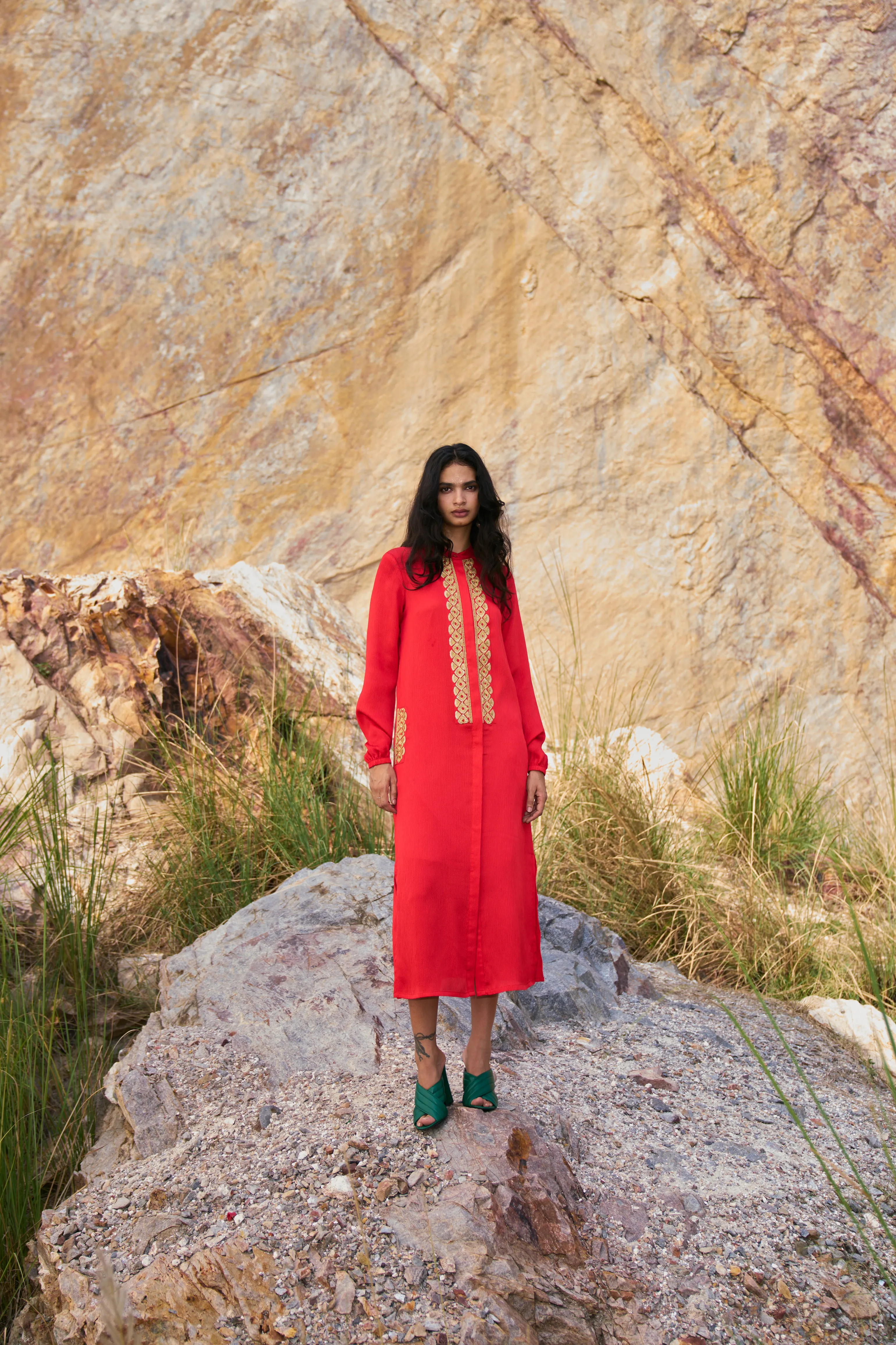Gota Embroidered Shirt Dress