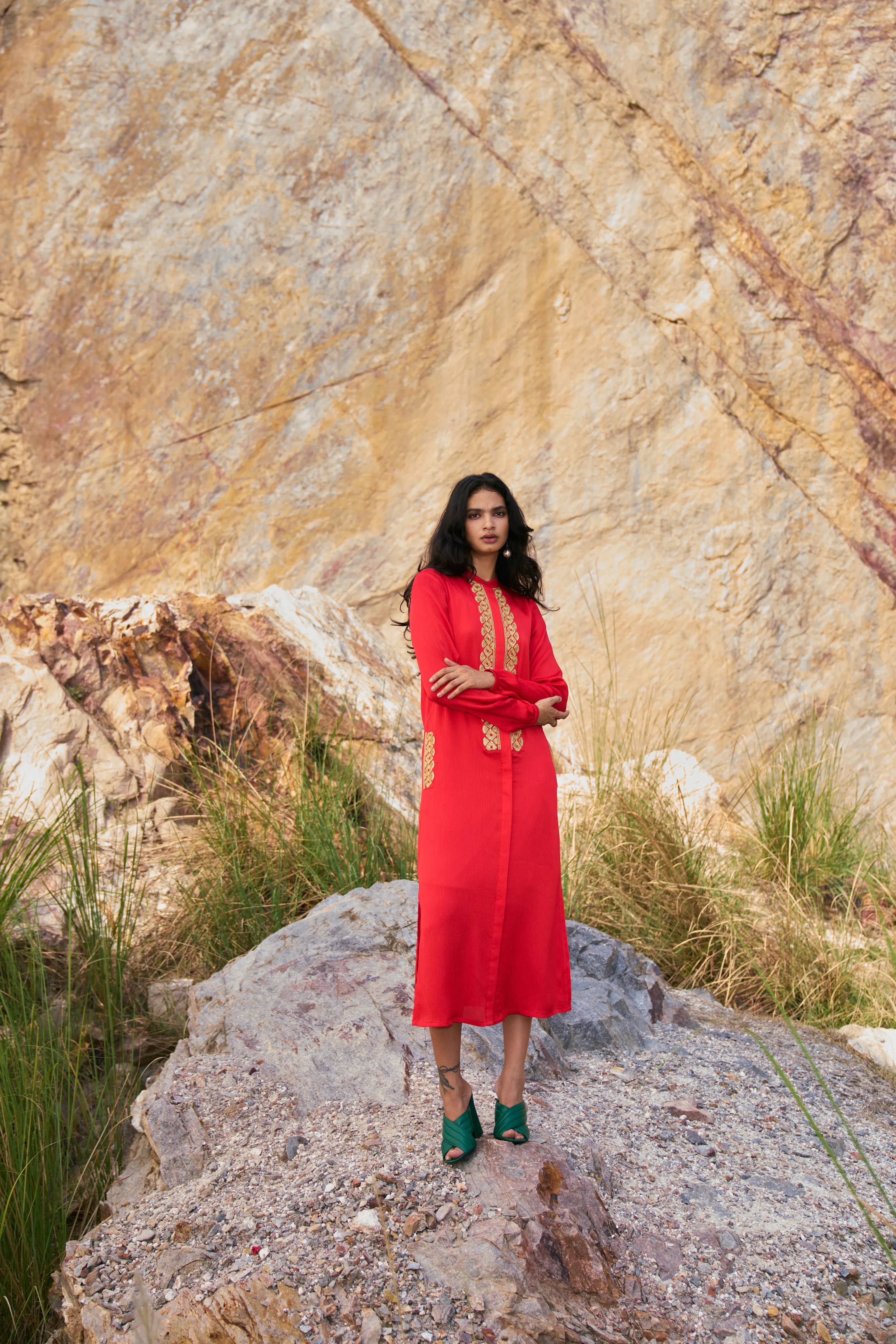 Gota Embroidered Shirt Dress