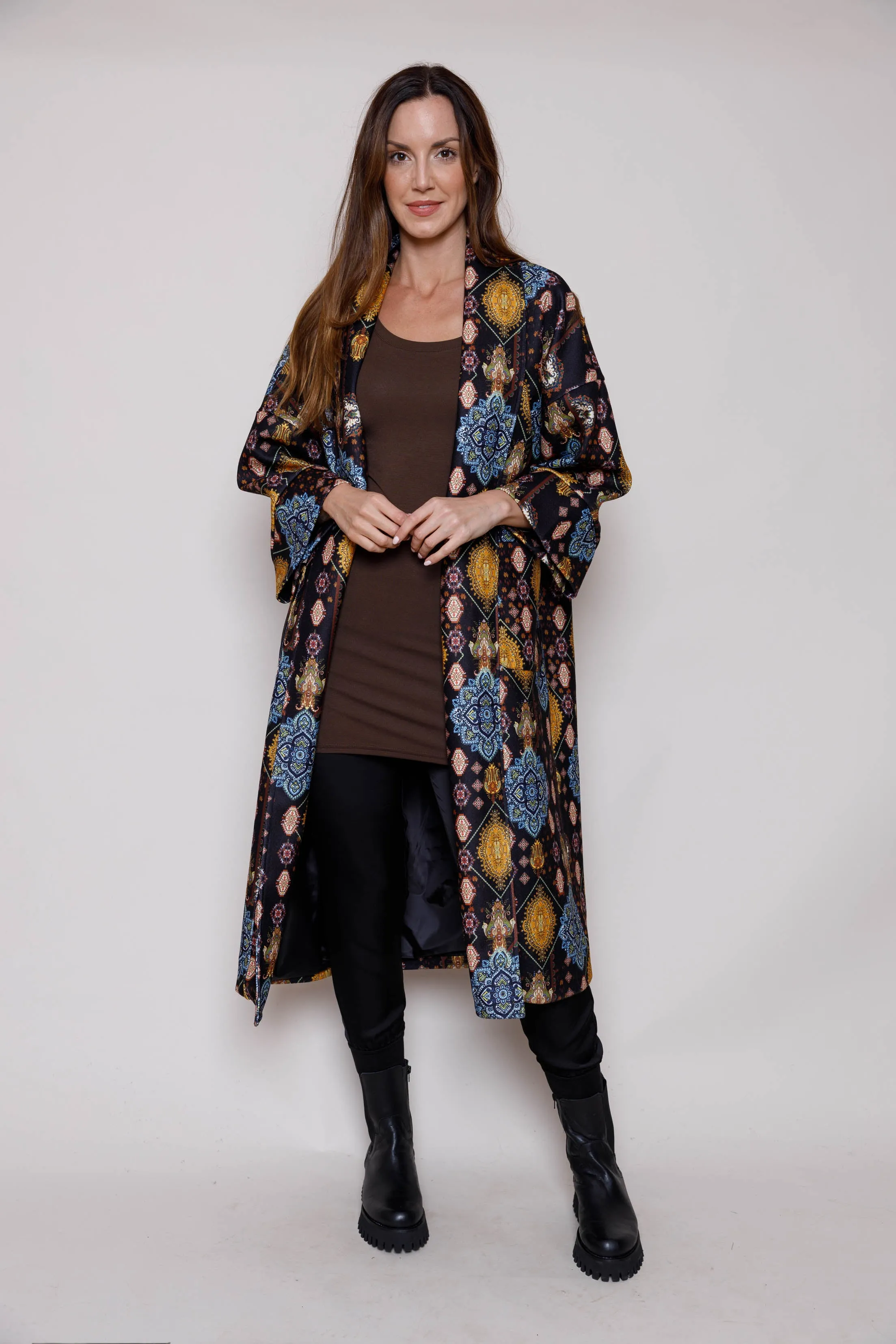 Karissa Print Long Felt Coat