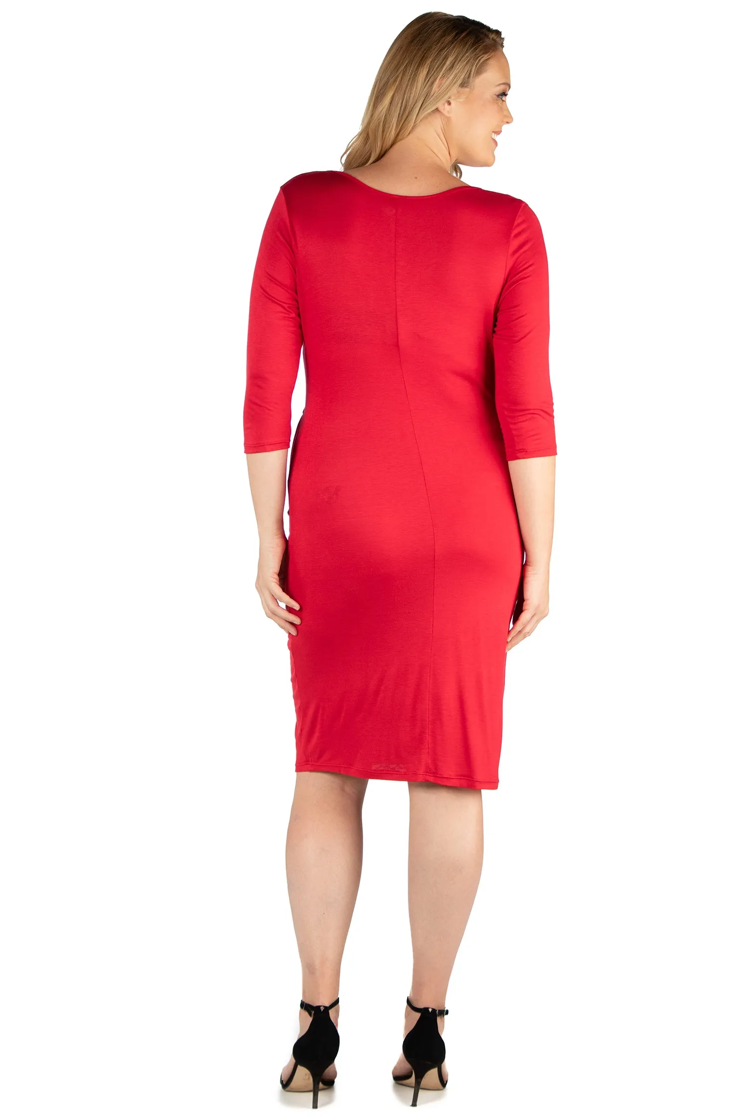Knee Length V Neck Plus Size Wrap Dress