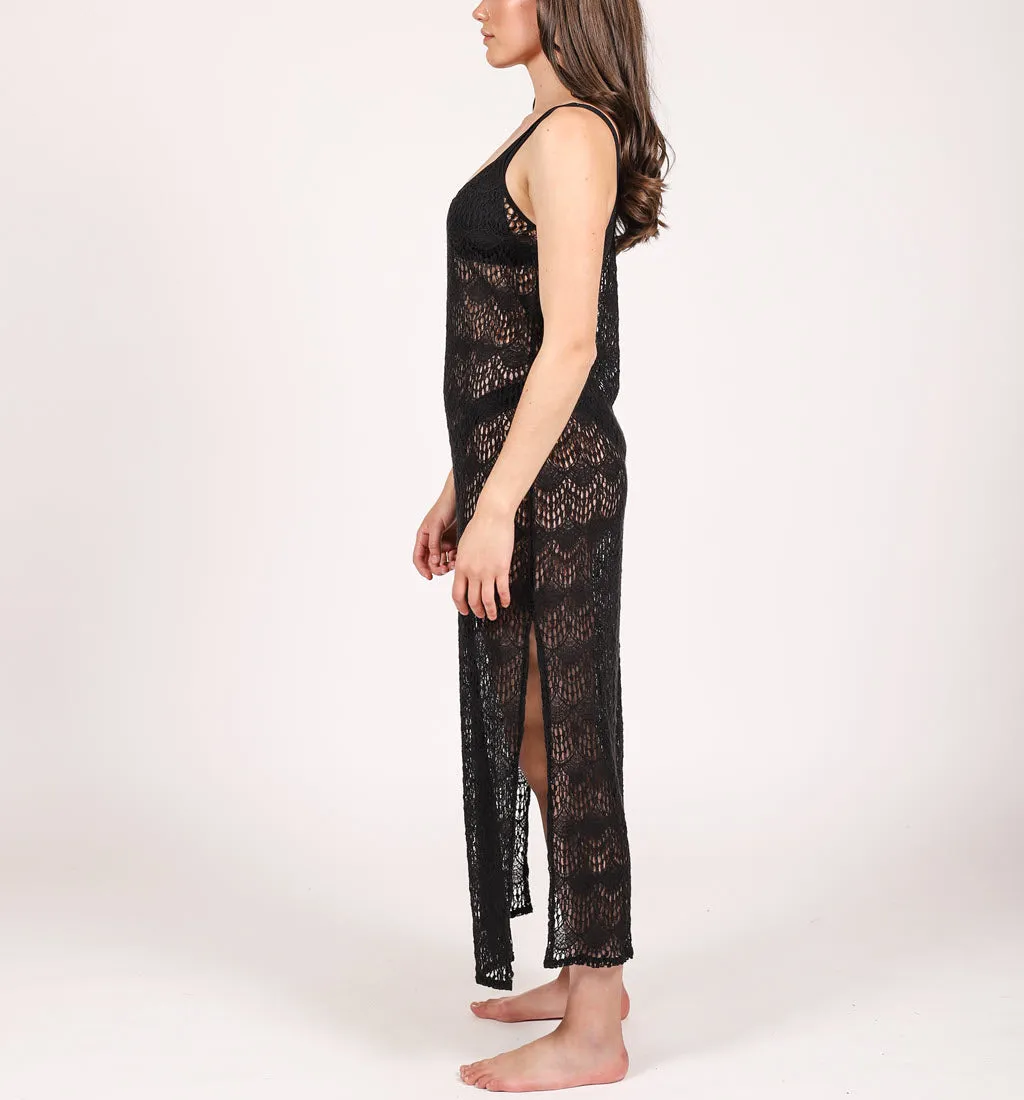 Koy Swimwear Flamenco Black and Cream Midi Cover Up Dress 2146