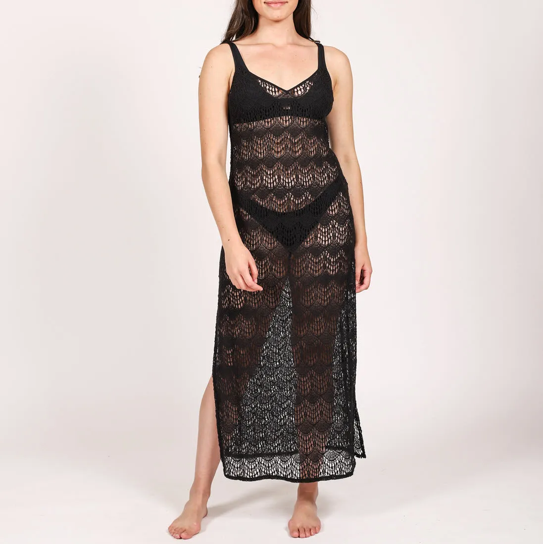 Koy Swimwear Flamenco Black and Cream Midi Cover Up Dress 2146