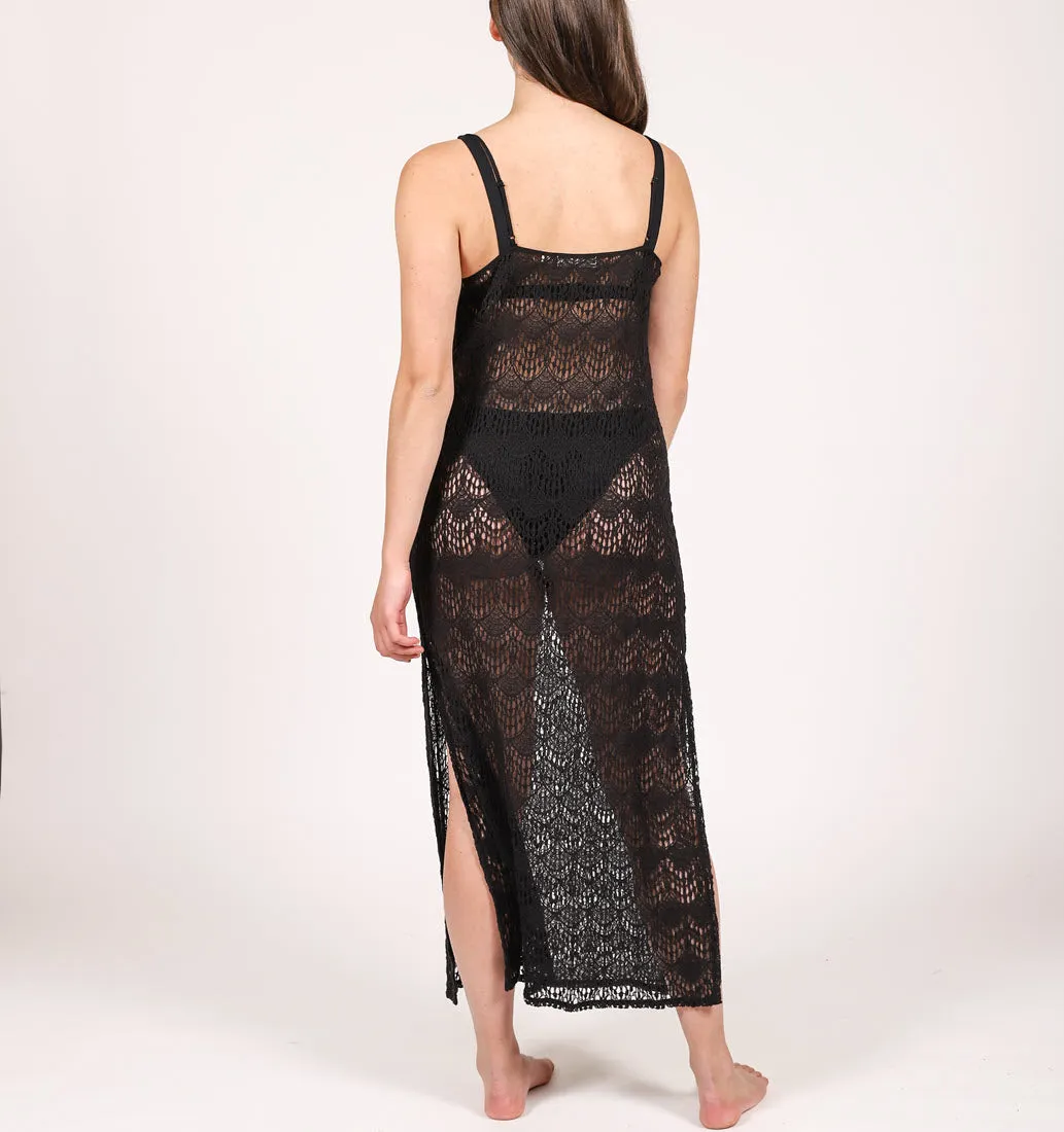 Koy Swimwear Flamenco Black and Cream Midi Cover Up Dress 2146