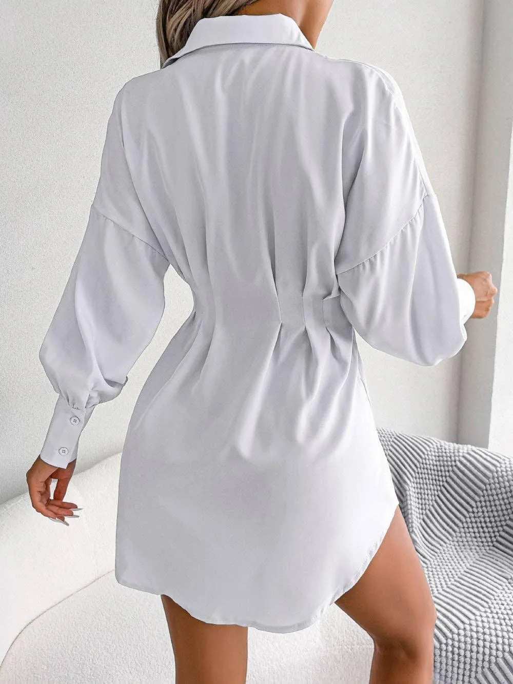 Ladies Solid Turn-Down Collar Long Sleeves Dress B8328
